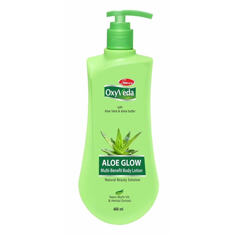 Simco Oxyveda Aloe Glow Multi-Benefit Body Lotion, 400ml - Hydrating & Nourishing Moisturizer with Aloe Vera & Shea Butter for Smooth, Healthy Skin - Perfect for Daily Use, Dry Skin Care & After Shower Hydration
