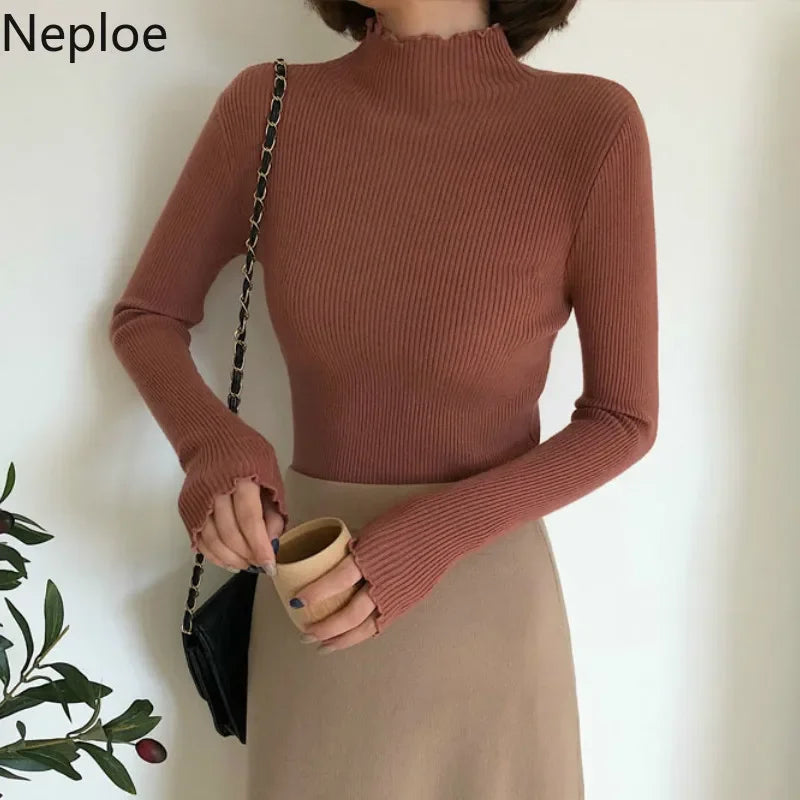 Women's Stretchable Turtleneck Sweater - Soft & Comfortable Winter Pullover for Casual Wear, Office & Date Night