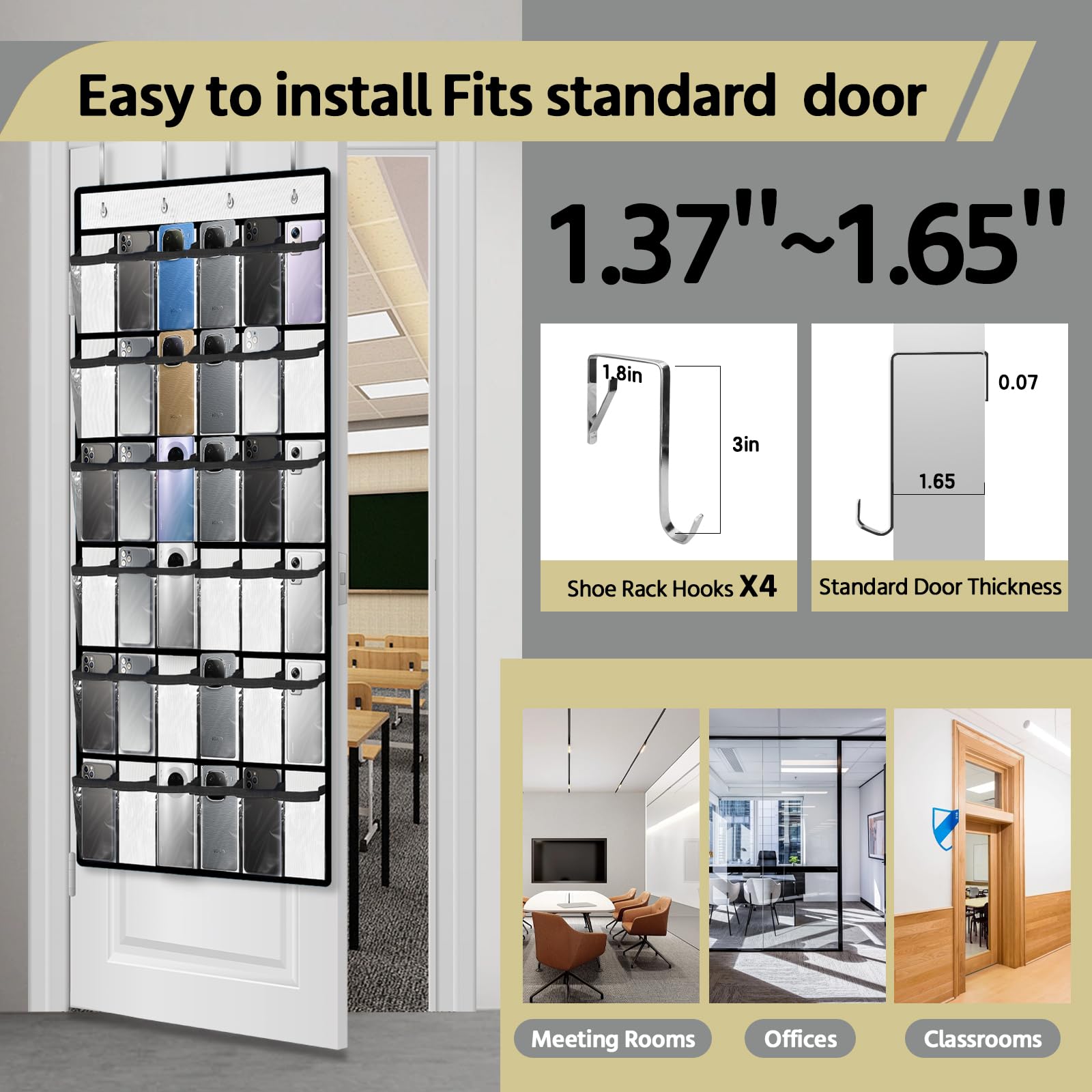 PAULONE 36-Pocket Classroom Organizer - Wall Mounted Storage Chart for Phones, Calculators & Small Items - White Hanging Door Pocket Chart for Teachers & Students - Perfect for Classroom, Office & Home Organization