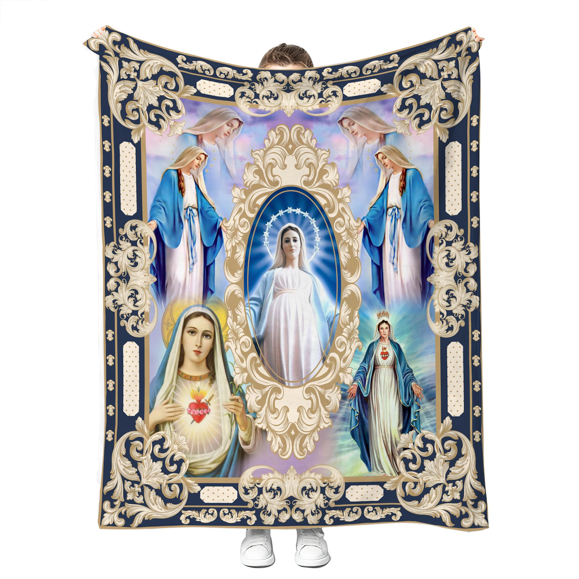 Virgin Mary Throw Blanket - Our Lady of Guadalupe Microfiber Flannel Prayer Blanket 51x59 - Soft Warm Religious Blanket for Women & Men - Perfect for Prayer, Meditation, Church & Home Decor - Christian Catholic Gift Idea