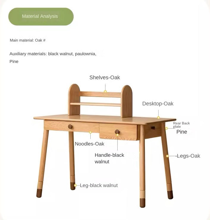 Solid Oak Adjustable Study Desk for Kids - Sturdy Kraft Table with Height Adjustment - Perfect for Homework, Drawing & Online Learning
