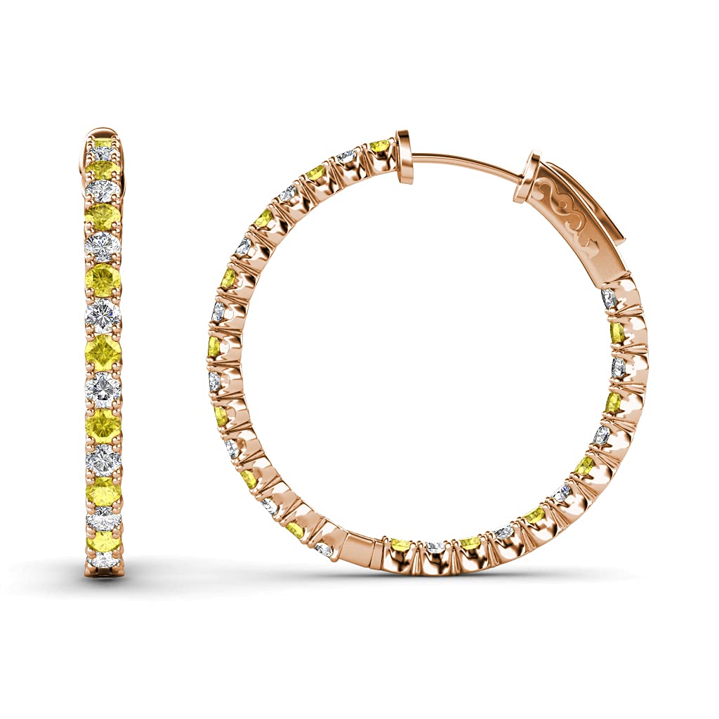 14K Rose Gold Yellow Sapphire & Natural Diamond Inside-Out Hoop Earrings 1.35 ctw - Elegant Jewelry for Women, Perfect for Weddings, Parties & Special Occasions