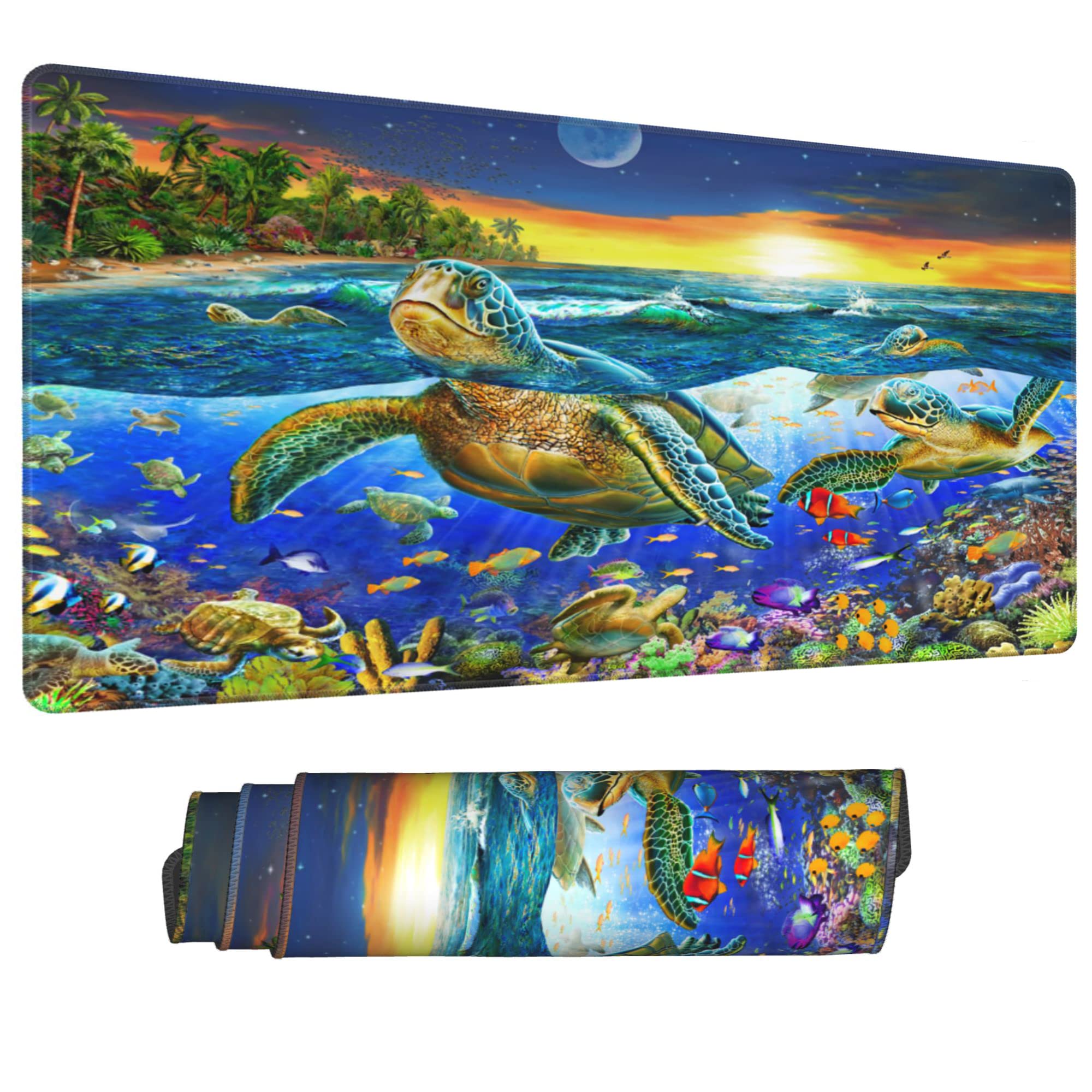 Premium Large Gaming Mouse Pad with Non-Slip Rubber Base - 31.5x15.7 Inch Extended Desk Mat for PC, Laptop & Office Work | Sea Turtle Design, Stitched Edges | Perfect for Gaming, Typing & Home Office Setup
