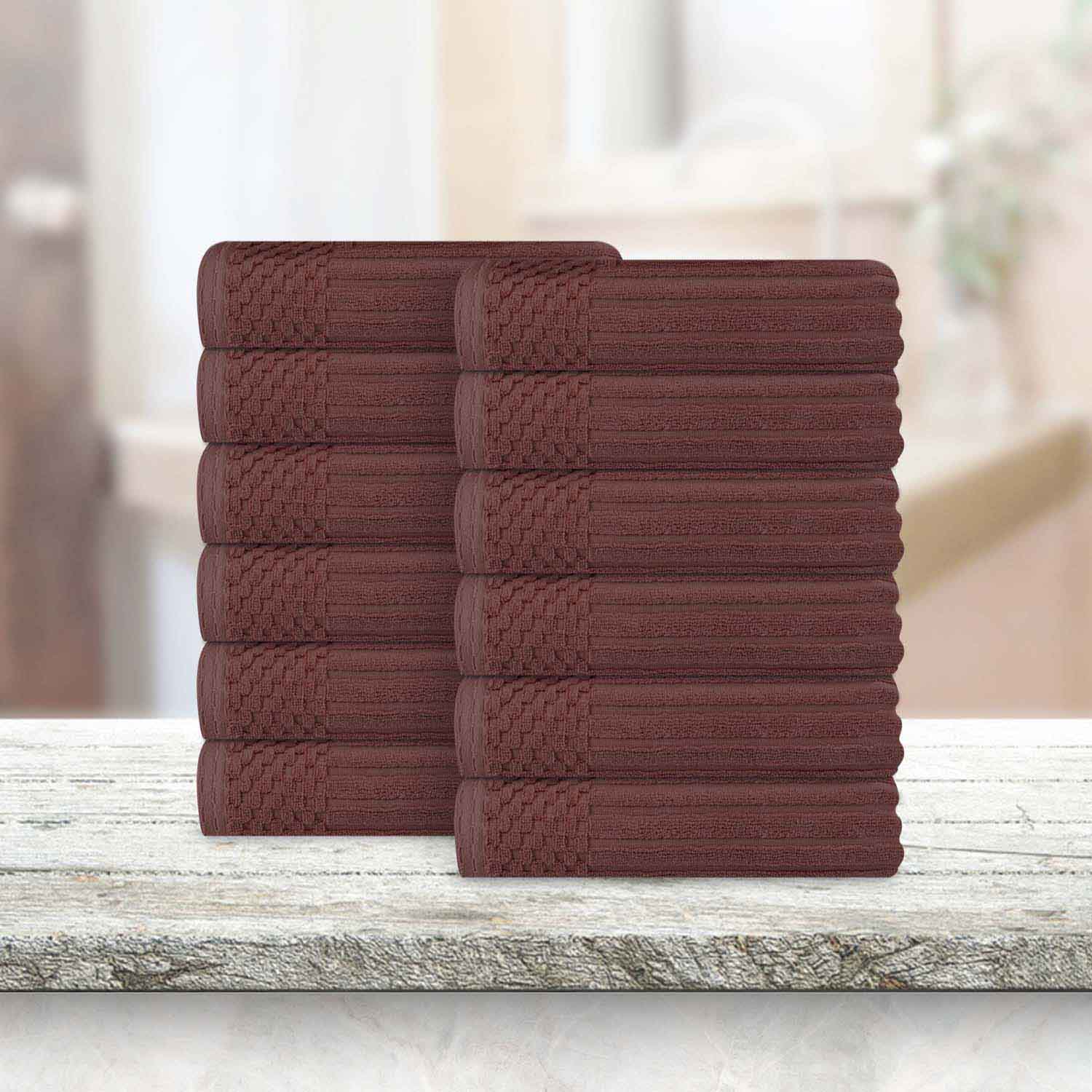 Ultra Soft Soho Ribbed Cotton Face Towels - Set of 12, Highly Absorbent & Gentle for Daily Skincare, Makeup Removal & Spa Use