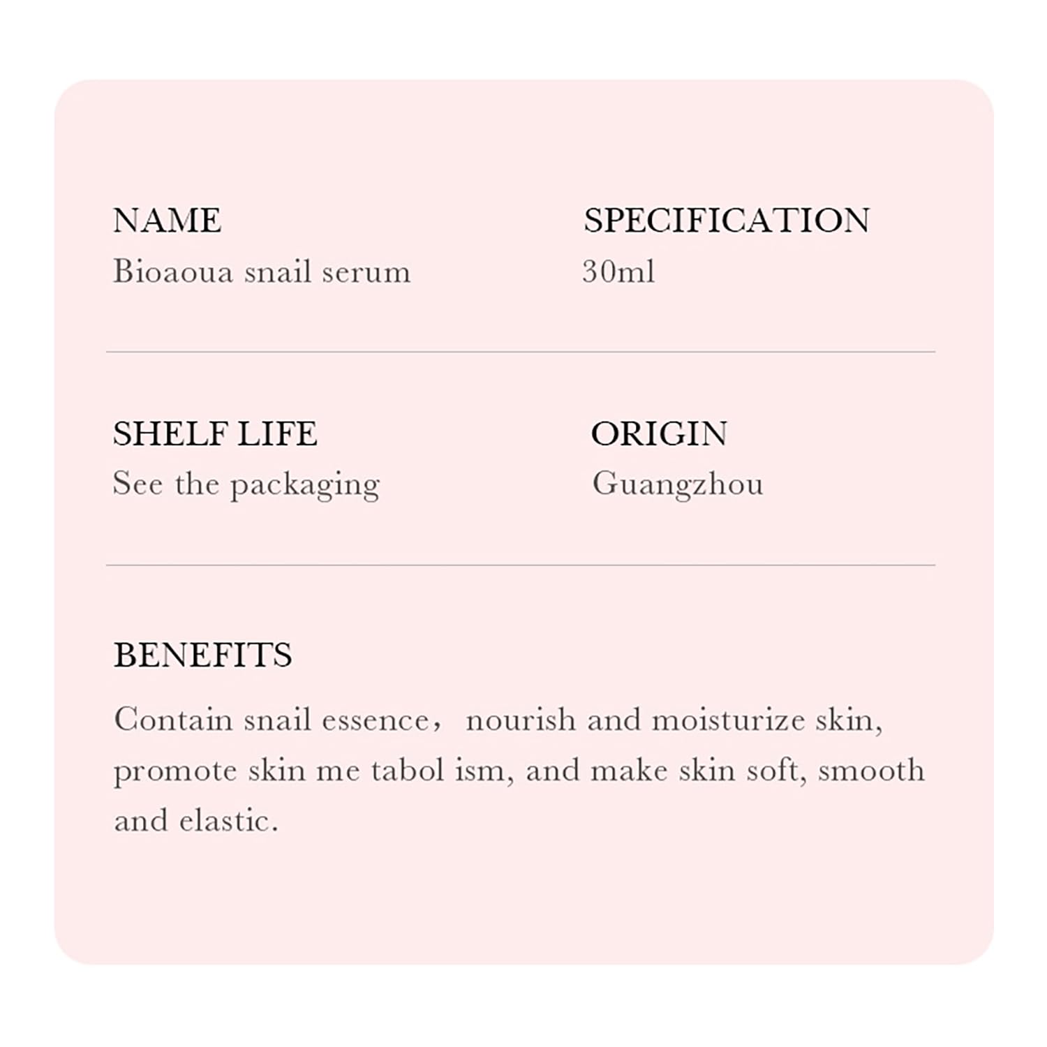 BIOAQUA Snail Essence Facial Serum with Collagen Protein - Anti-Wrinkle, Moisturizing & Nourishing Skin Care for Smooth Face - 30ml / 1fl.oz - Perfect for Daily Skincare Routine & Anti-Aging Treatment