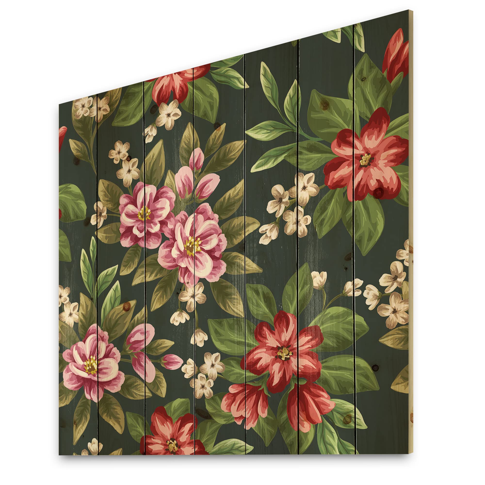 Vintage Pink and Red Wildflowers Wood Wall Art - Traditional Floral Pine Wood Decor - Large Printed Wall Panels for Living Room, Bedroom, or Office Decoration