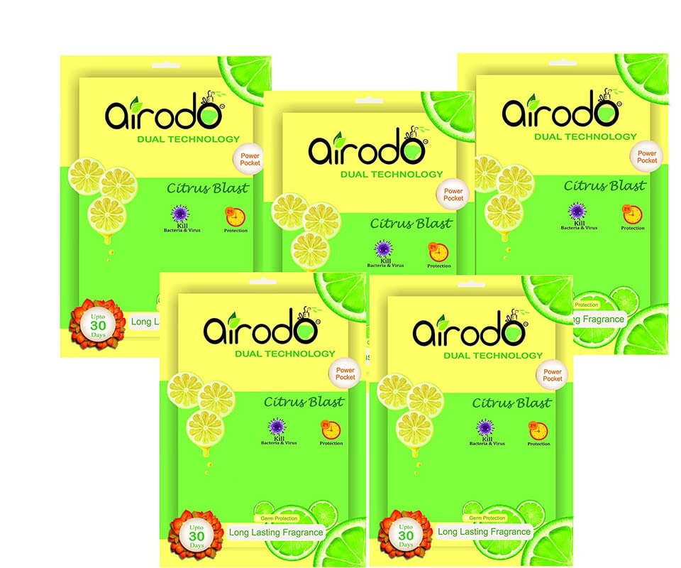 Airodo Citrus Blast Air Freshener Gel - Long Lasting Premium Fragrance Booster for Home, Office & Bathroom | Skin-Friendly Lemon Scent | Pack of 5 (50g Each) | Perfect for Cars, Closets & Small Spaces