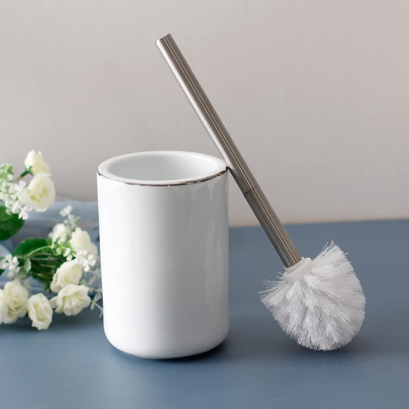 Modern White Ceramic Bathroom Set - 5-Piece Vanity Accessories (Toothbrush Holder, Cup, Lotion Bottle, Toilet Brush & Holder) for Stylish & Organized Bathroom Decor | Perfect for Home, Hotel, Spa & Guest Bathrooms