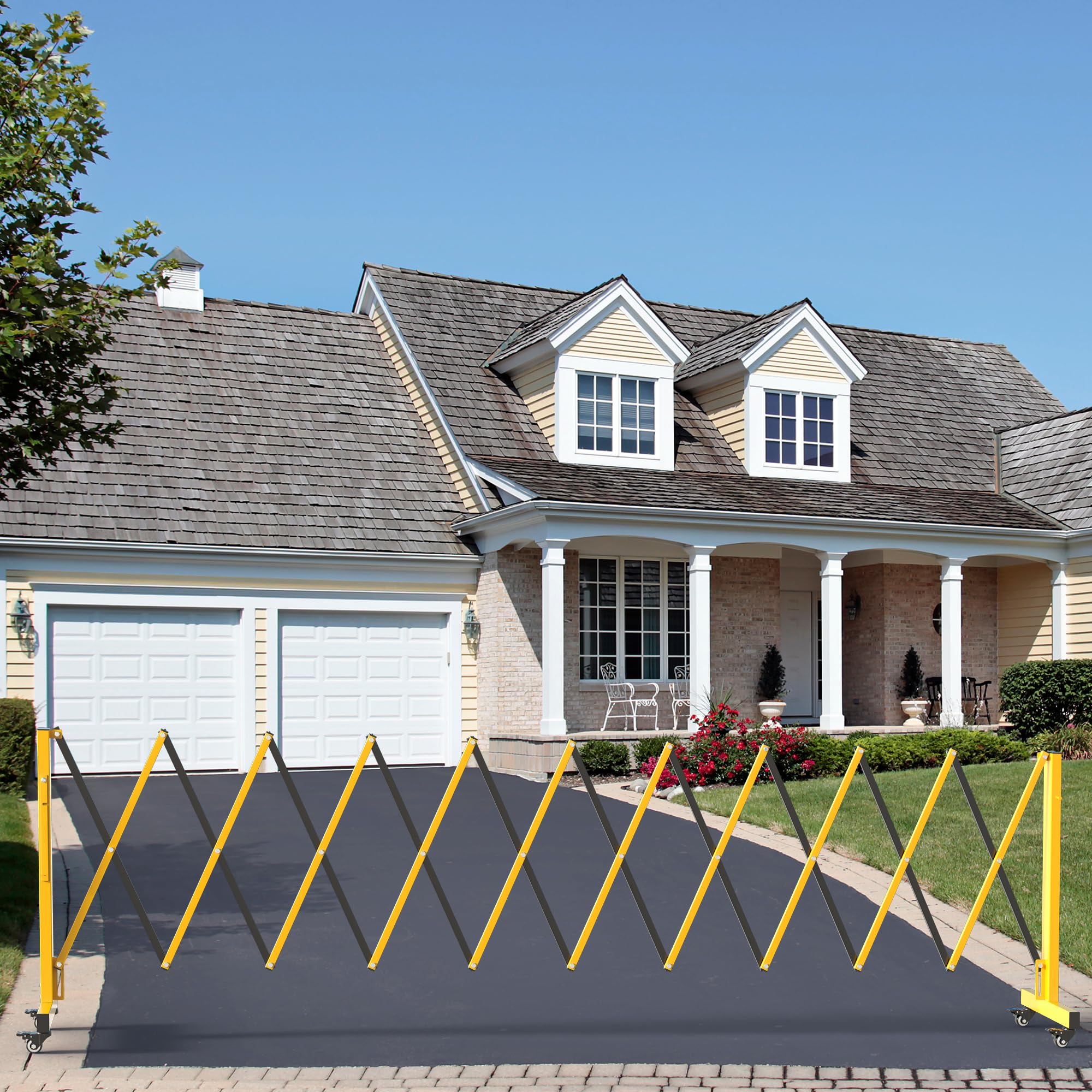 YITAHOME 11FT Expandable Metal Barricade Gate - Heavy Duty Folding Security Gate with Wheels for Driveway, Warehouse, and Outdoor Safety Protection | Industrial Grade Mobile Barrier for Construction Sites, Events, and Crowd Control