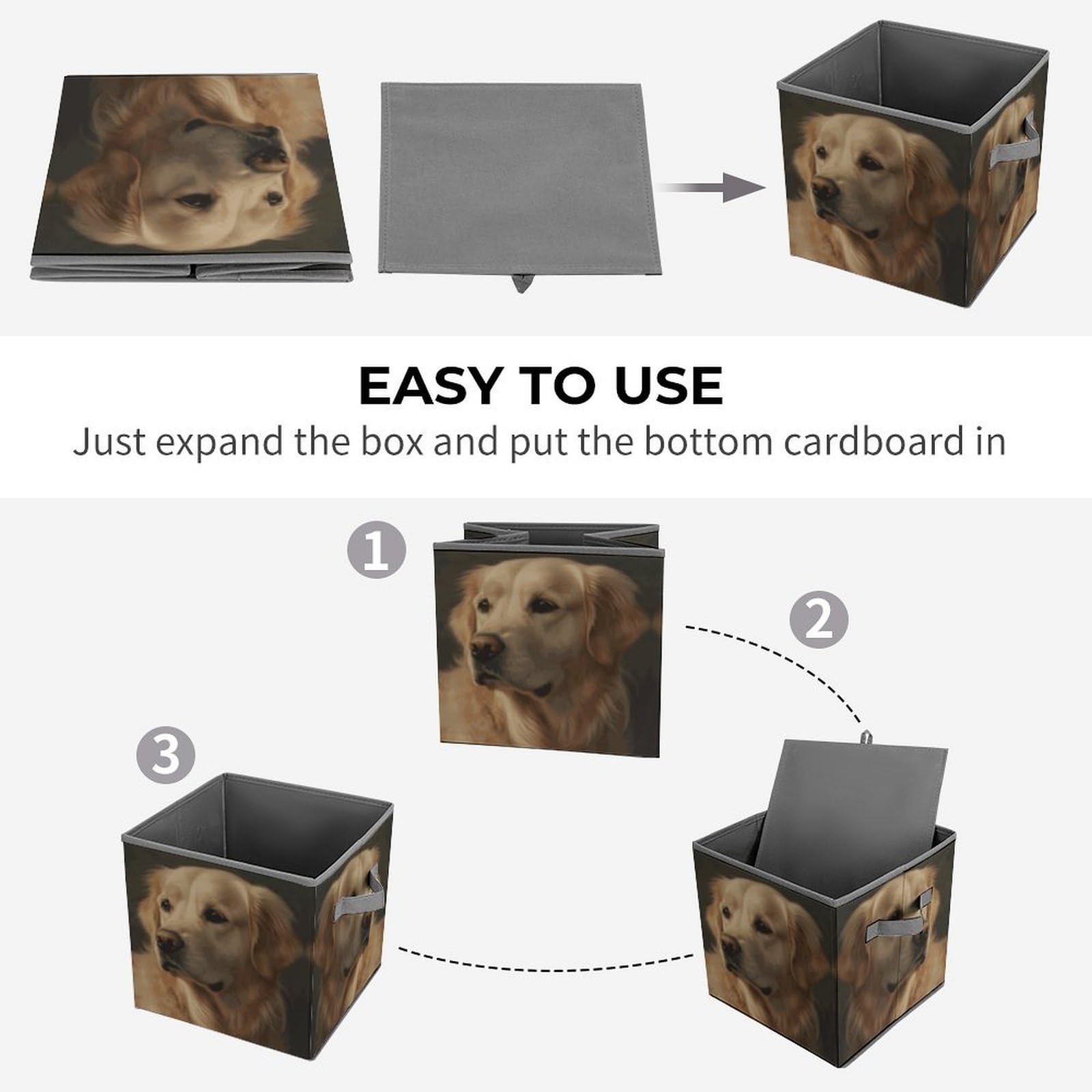 Golden Retriever Pattern Foldable Storage Box with Handle - Closet Organizer Bins for Clothes, Cabinet & Shelf Organization | Perfect for Bedroom, Nursery & Pet Supplies Storage