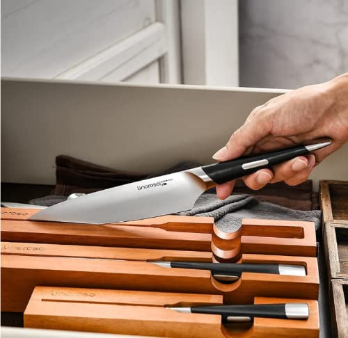 Linoroso MAKO Series 7-inch German High-Carbon Stainless Steel Chef Knife - Ultra Sharp Precision Forged Kitchen Knife with In-Drawer Knife Block - Perfect for Slicing, Dicing & Food Prep
