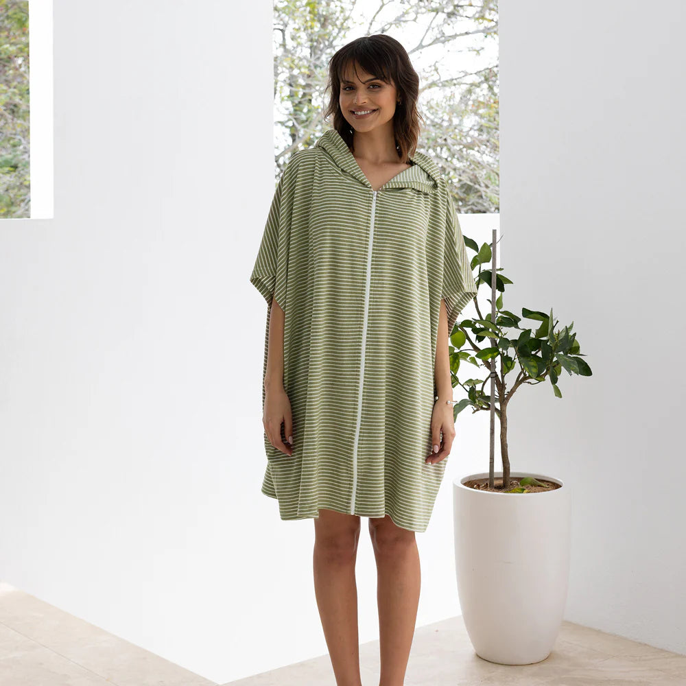 Bambury Olive Zip Front Poncho for Women - Lightweight & Stylish Outdoor Wear for Hiking, Camping, and Travel