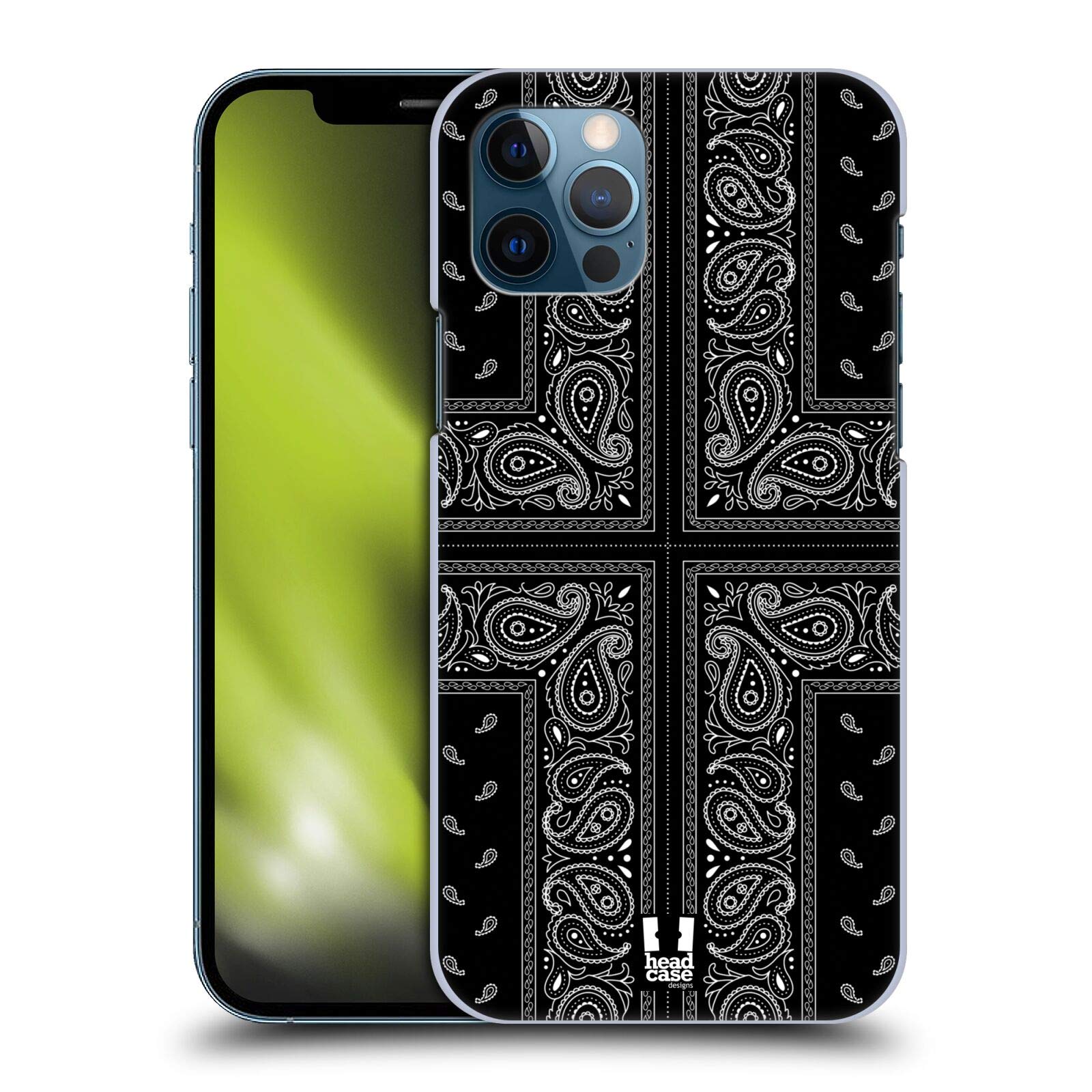 Head Case Designs Cross Black Classic Paisley Bandana Hard Back Phone Case Compatible with Apple iPhone 12 & iPhone 12 Pro - Stylish Protection for Everyday Use, Travel & Outdoor Activities