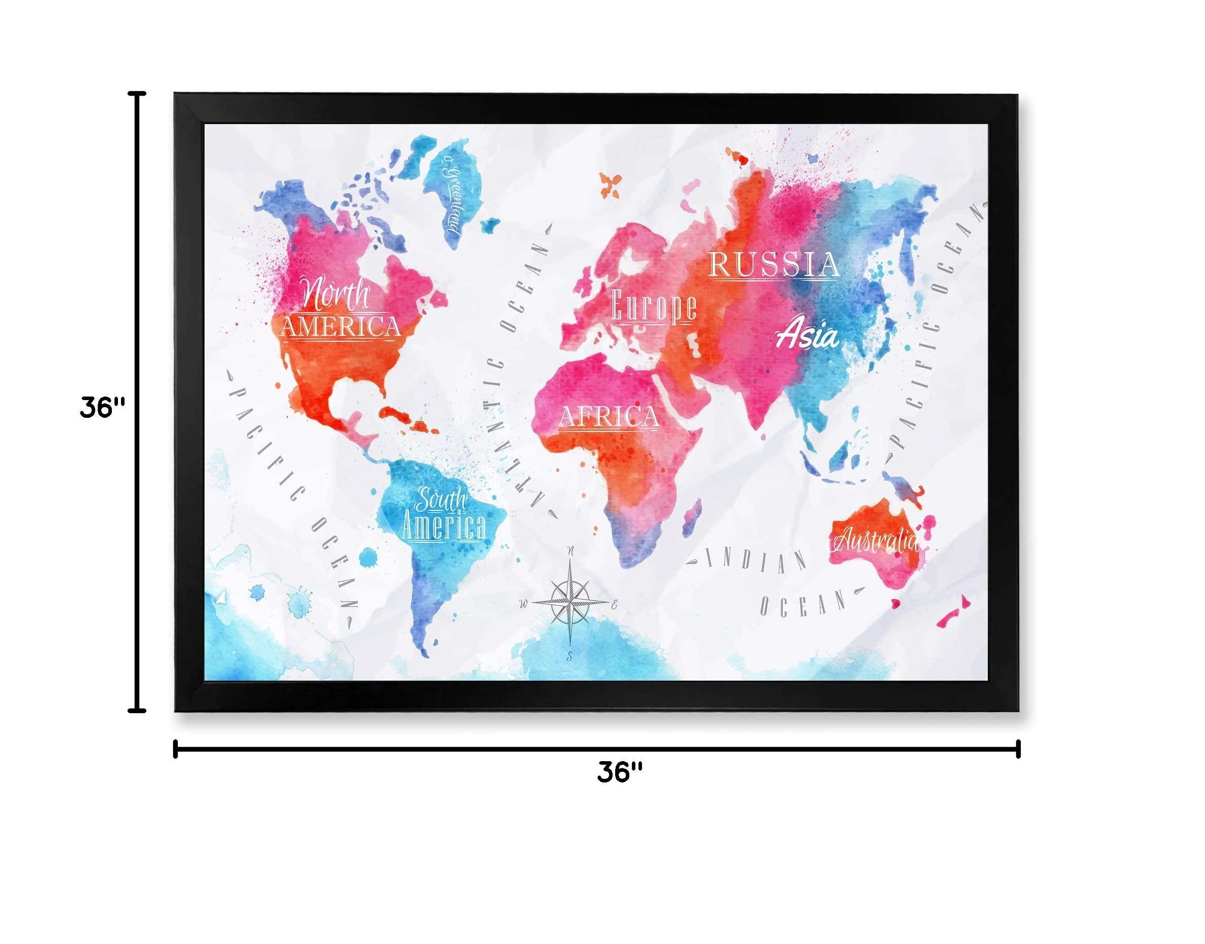 DesignQ Pink and Blue Modern World Map Framed Wall Art - Perfect for Living Room, Bedroom & Office Decor