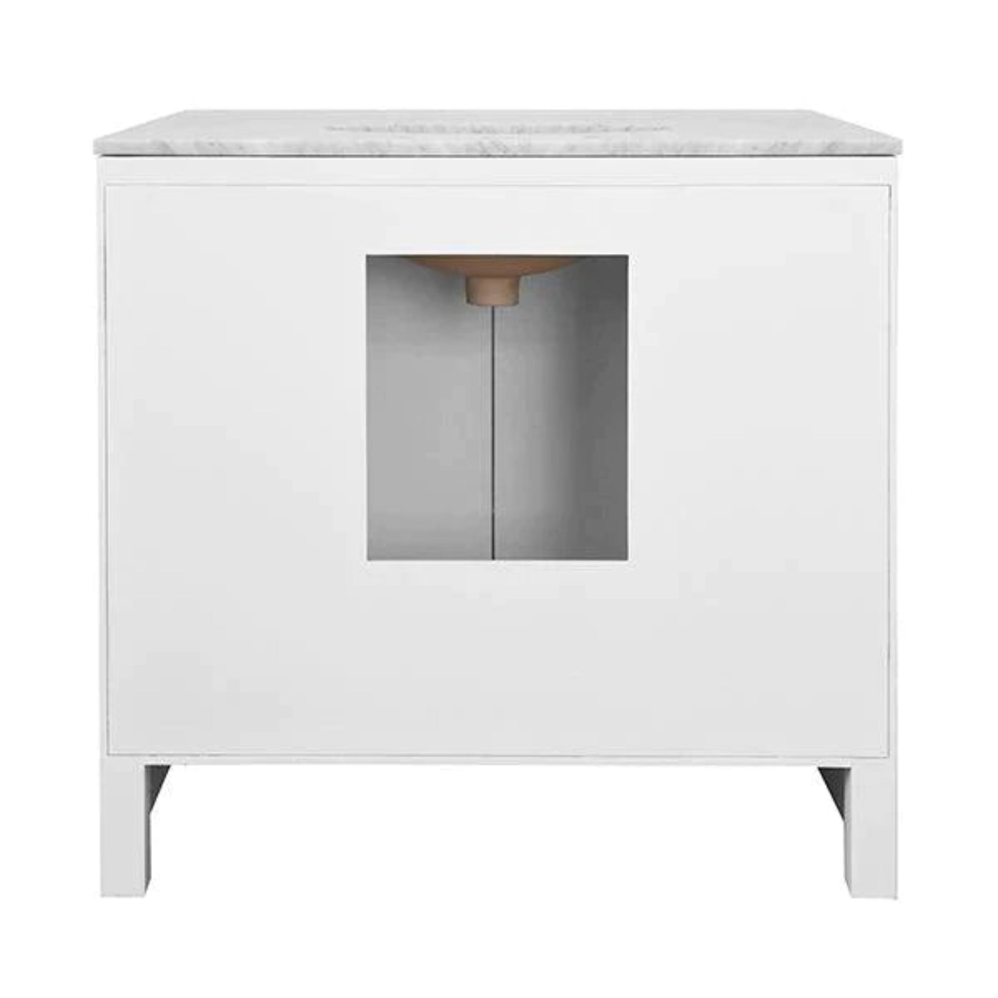 April White Bathroom Vanity Cabinet with Marble Top & Blue Linen Doors - Modern Farmhouse Style Bathroom Storage with Soft-Close Drawers (Perfect for Master Bath, Powder Room & Guest Bathroom)