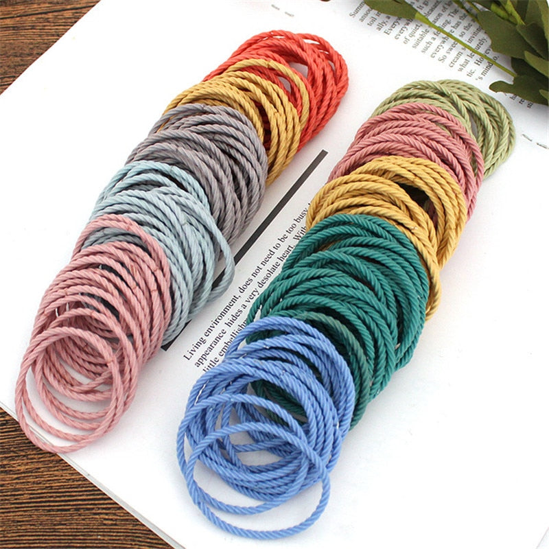 50pcs Girls Candy Color Elastic Hair Bands for Kids - Soft Stretch Hair Ties for School, Sports & Daily Hairstyles