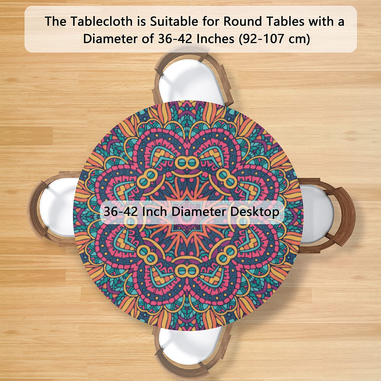 Elegant Orange Red Mandala Round Tablecloth - 36