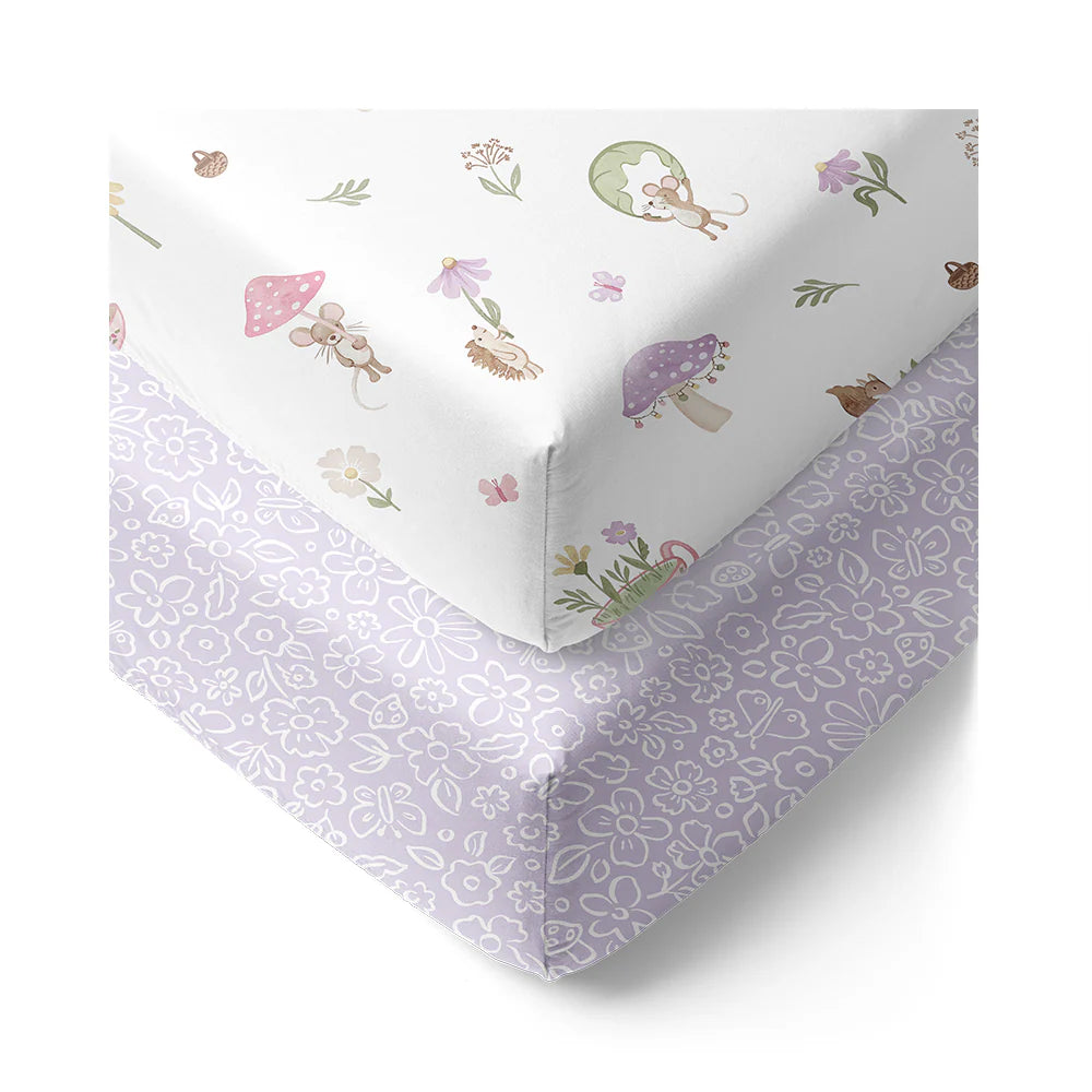 Whimsical Wonderland Cotton Fitted Crib Sheets 2-Pack - Soft Baby Bedding for Nursery, Daycare & Travel