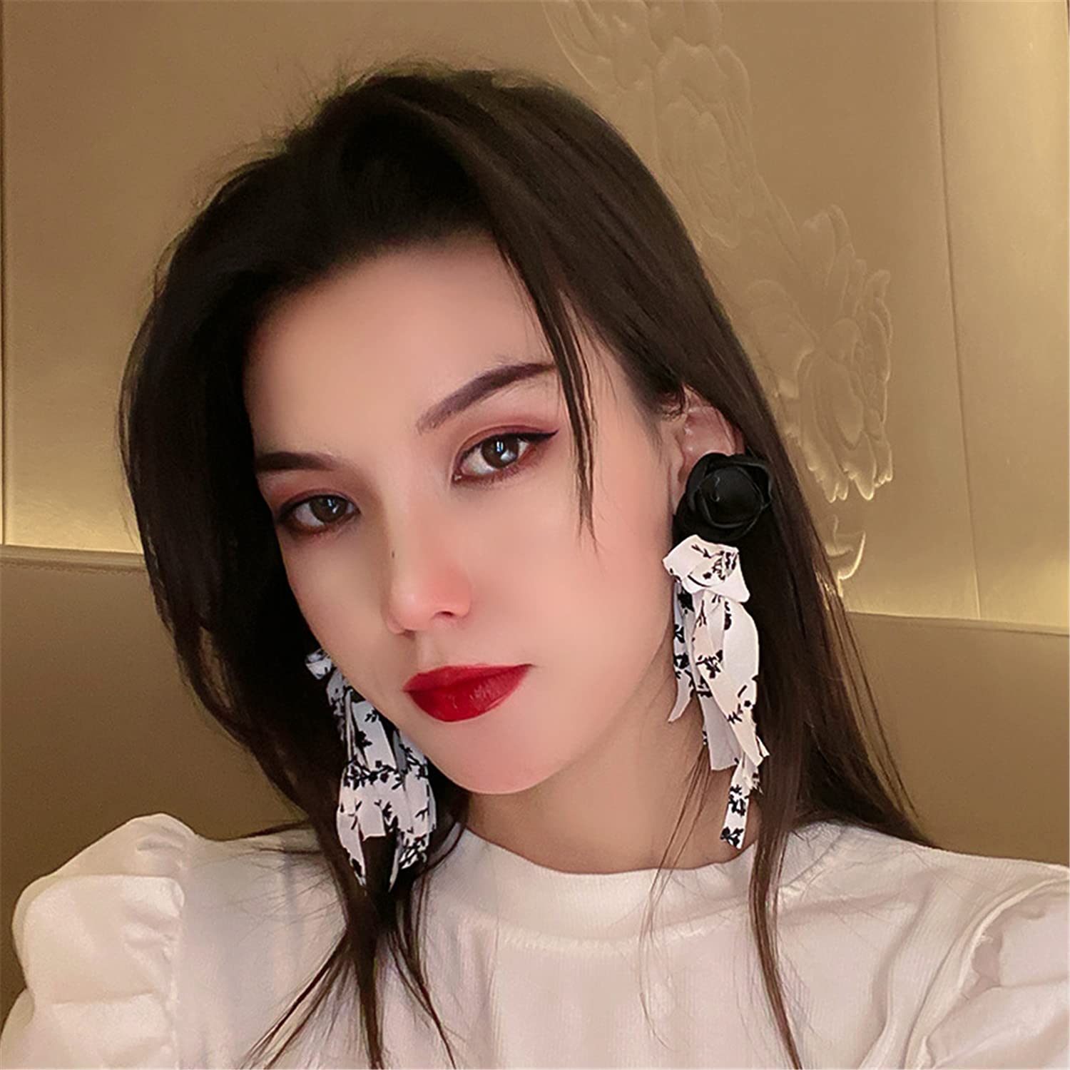Bohemian Yellow White Big Cloth Bow Earrings - Handmade Lightweight Ribbon Tassel Dangle Drop Earrings for Women | Perfect for Boho Fashion, Parties, and Special Occasions