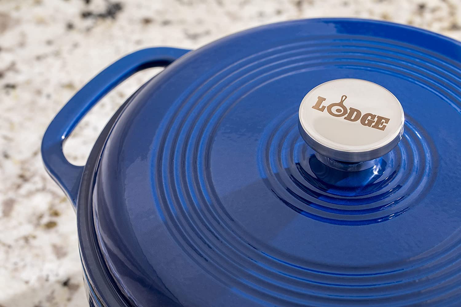 Lodge Enameled Cast Iron Dutch Oven 7.5 Quart - Indigo Blue - Heavy Duty Oven & Stovetop Cookware for Braising, Baking, Stewing & Slow Cooking - Perfect for Soups, Breads & One-Pot Meals