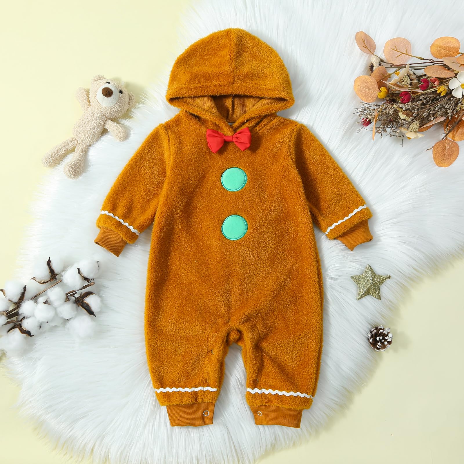 Adorable Newborn Baby Boy & Girl First Christmas Outfit - Gingerbread Man Costume with Zipper, Long Sleeve Onesie Romper - Perfect for Holiday Photos & Family Gatherings