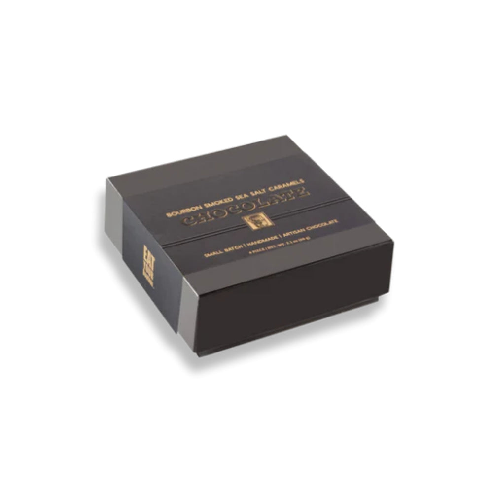 Bourbon Barrel Foods Smoked Sea Salt Caramels - 4 Piece Gourmet Candy Box | Perfect for Gifts, Desserts & Bourbon Pairing