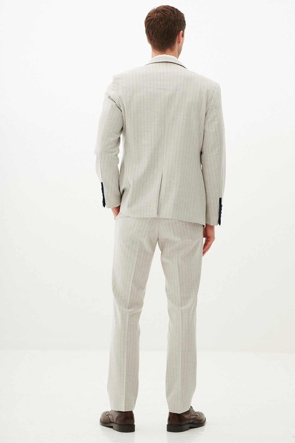 Premium GRANT Stone Pinstripe Three Piece Suit for Men - Classic Business Formal Wear - Perfect for Weddings, Office Meetings & Special Occasions