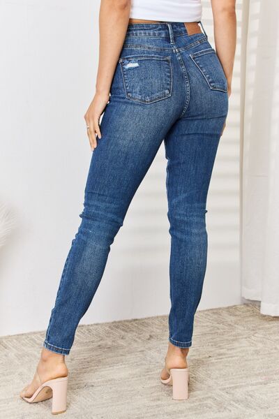Judy Blue Women's High Waist Distressed Skinny Jeans - Stretch Denim Pants for Casual Wear & Everyday Outfits