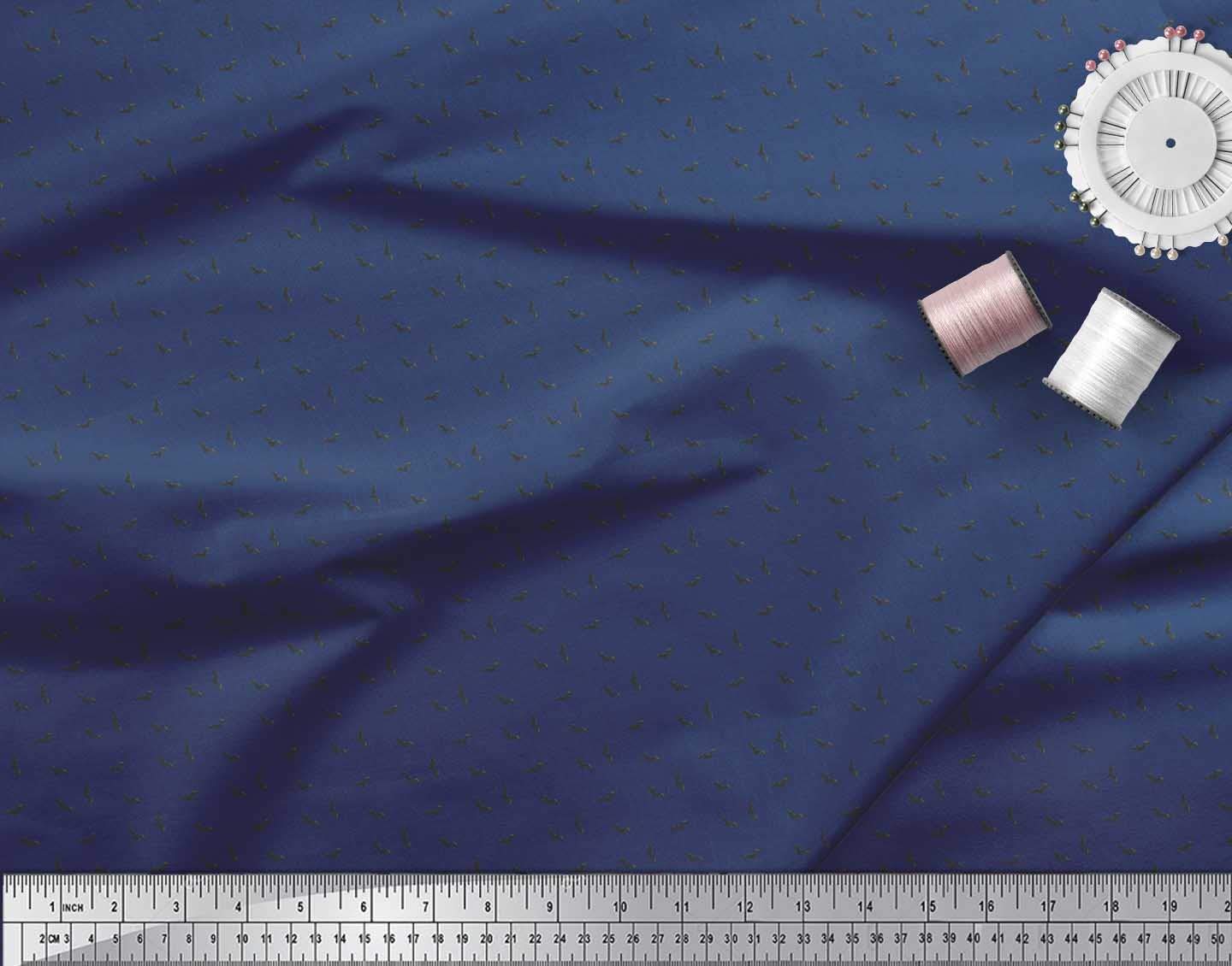 Soimoi Blue Polyester Crepe Fabric by The Yard - 42 Inch Wide Bat Bird Print Shirting Material - Whimsical Charm Printed Fabric for Dresses, Blouses & DIY Craft Projects