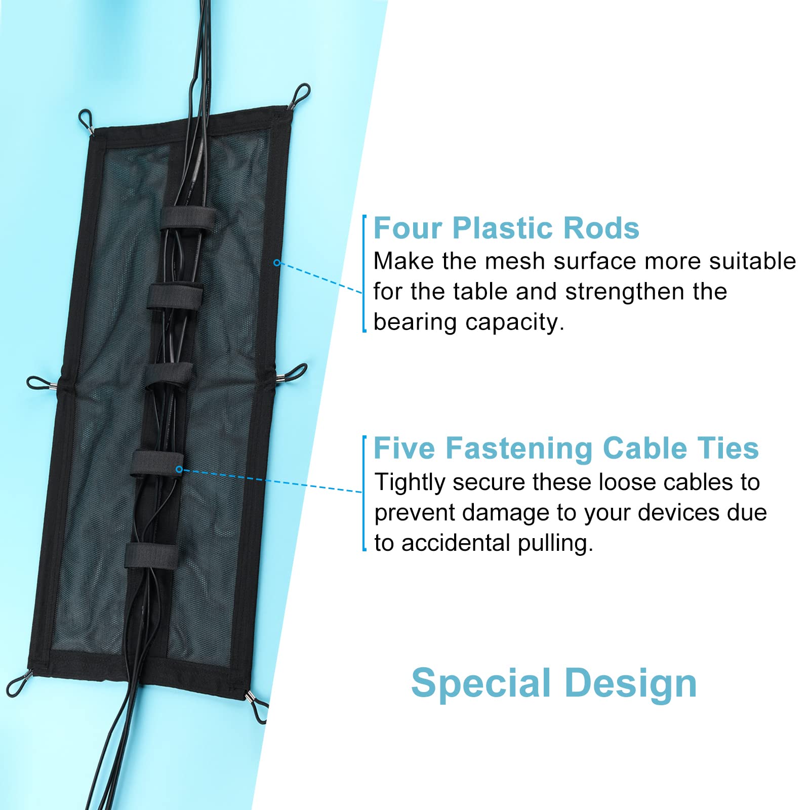 ENUODA Under Desk Cable Management Net - Black Mesh Cable Organizer for Standing Desk & Office - Flexible Wire Tray for Home & Workspace