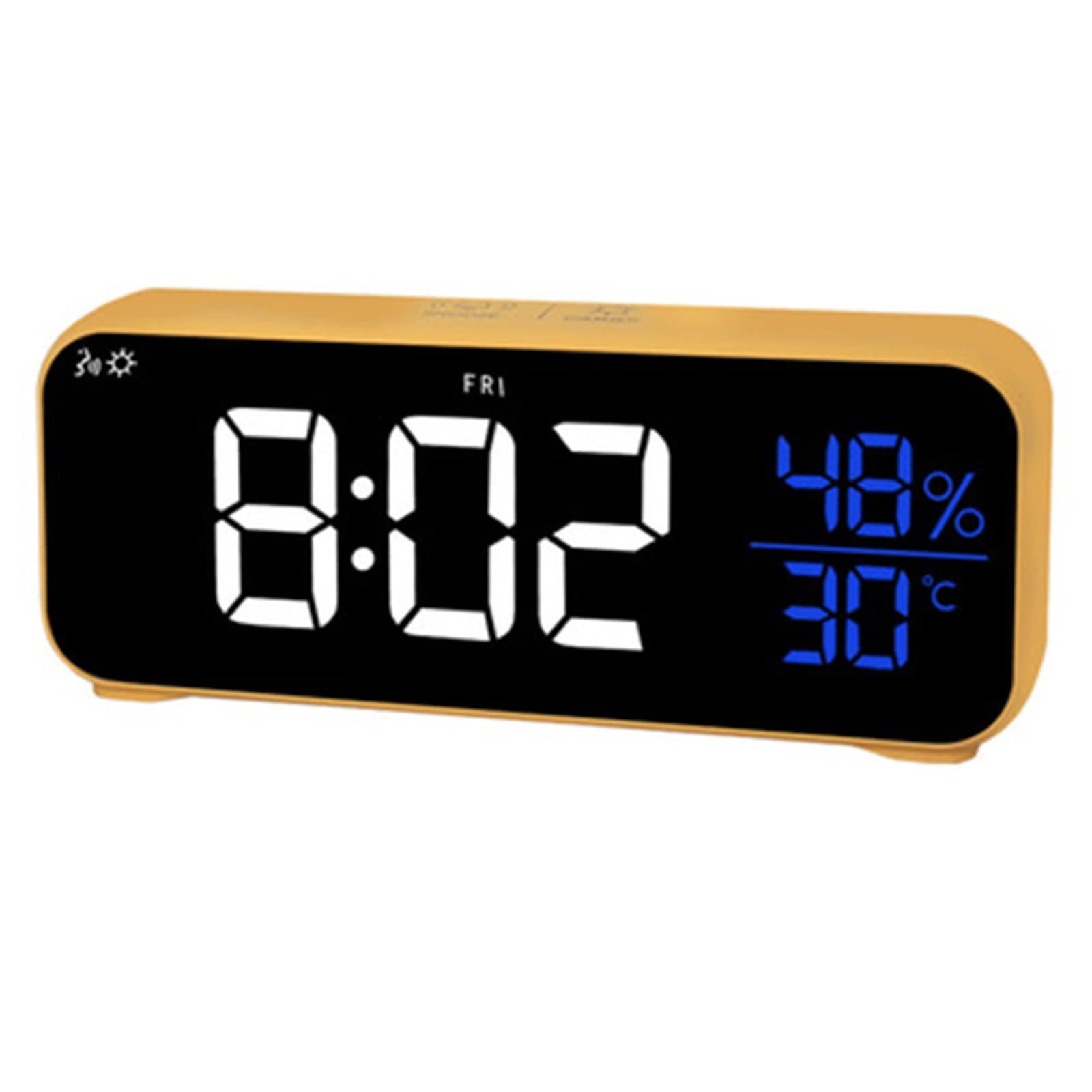 Digital Alarm Clock with LED Display, Temperature Sensor & USB Recharge - 12/24 Hour Format for Bedroom, Office, Nightstand (Yellow) | Perfect for Home, Travel & Gift Giving