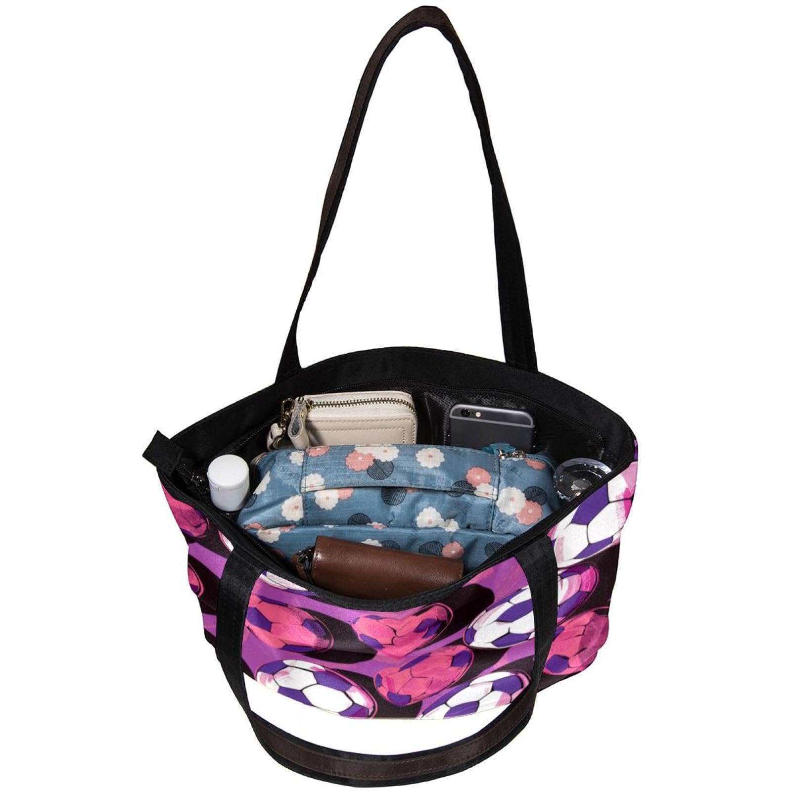 Stylish Large Tote Bags for Women - Premium Black Football Print Tote Handbags | Perfect for Work, Gym, Shopping & Travel