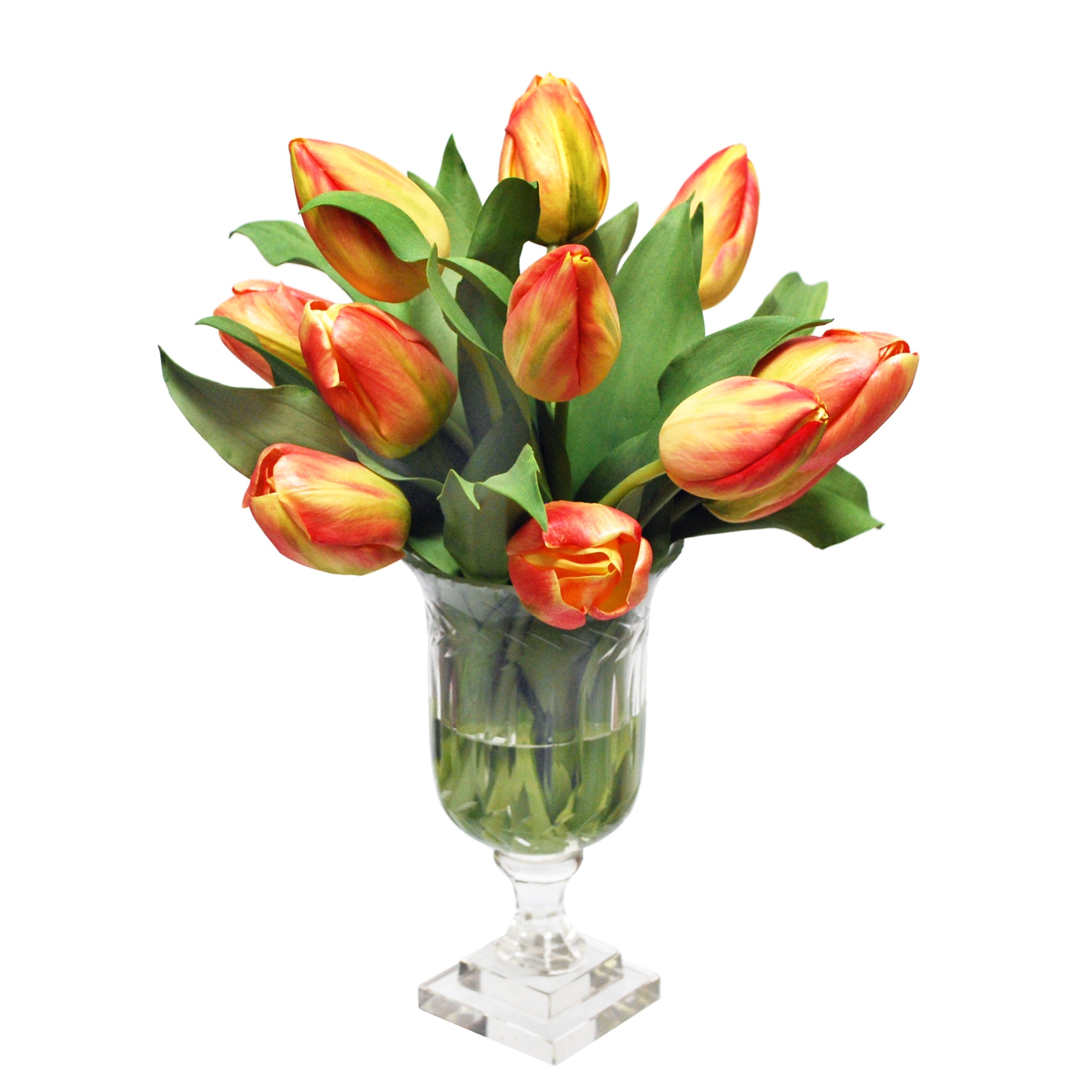 Premium Tulips in Elegant Leaf Cut Vase - Fresh Cut Flowers for Home Decor, Wedding Centerpieces & Spring Table Arrangements