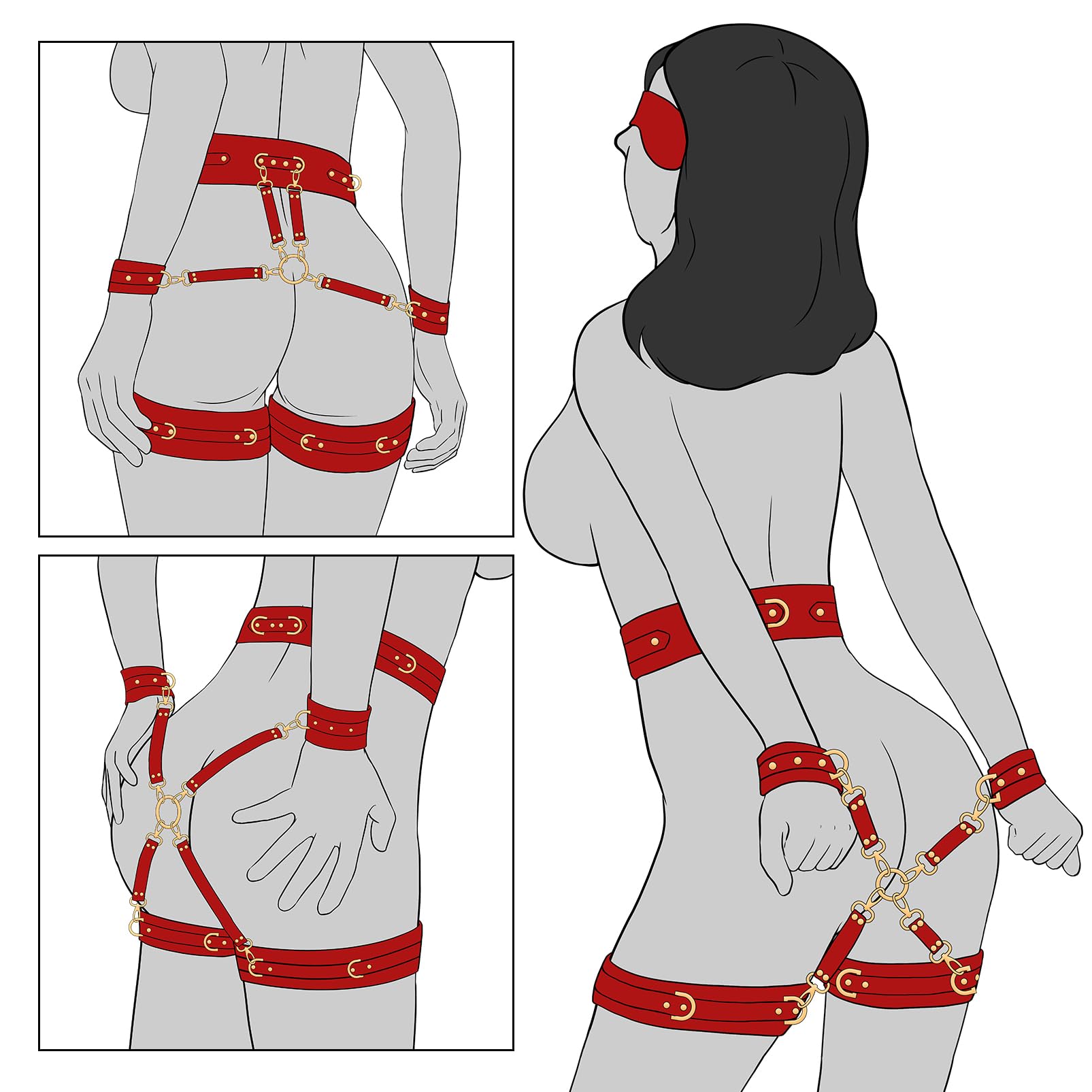 Premium BDSM Bondage Kit - 6-Piece Adjustable Restraint Set with Handcuffs, Ankle Cuffs, Thigh Cuffs, Blindfold & Waist Strap for Couples | Sensual Adult Toys for Spicing Up Bedroom Play & Roleplay Scenarios
