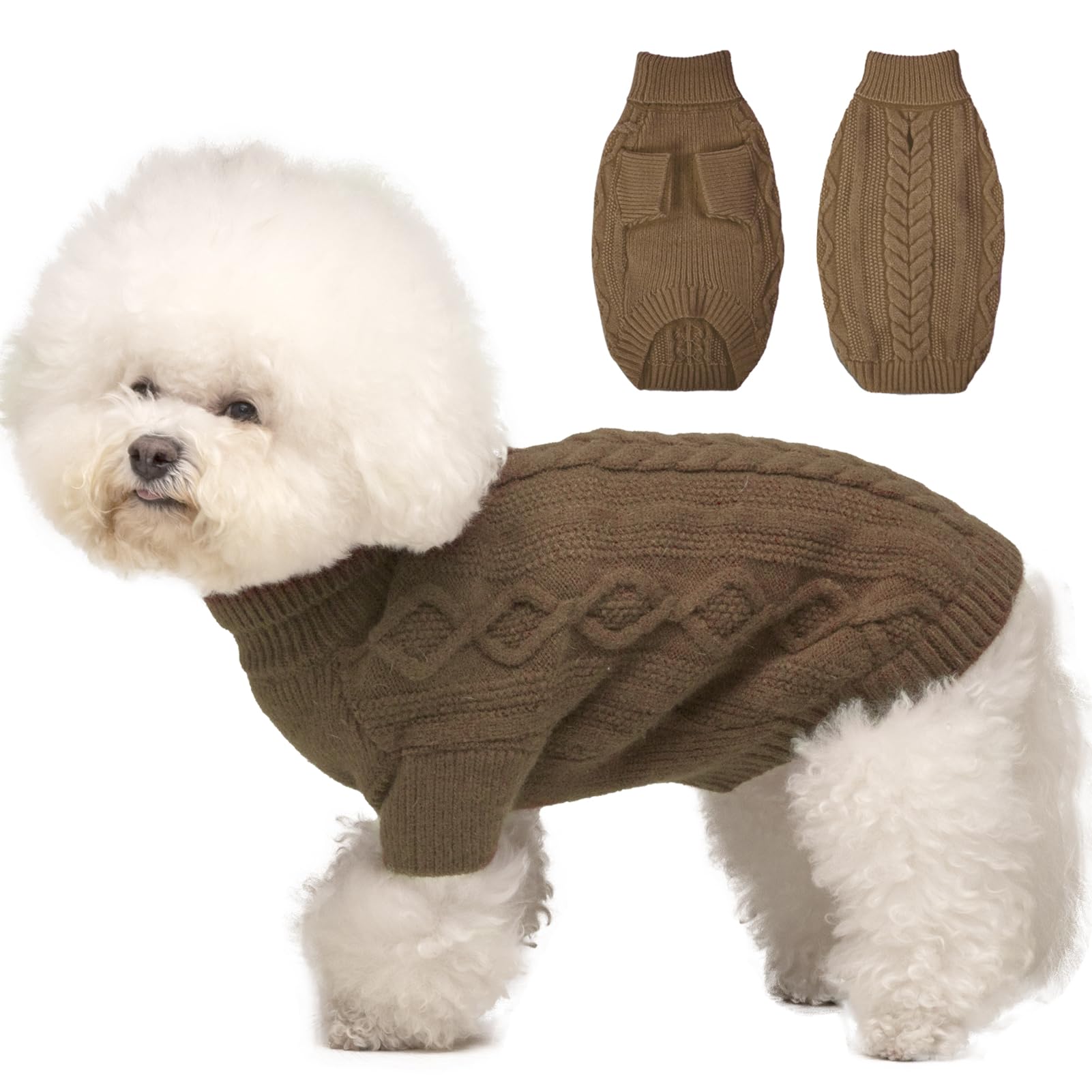Medium Dog Sweater - Warm Knitted Dog Pullover for Christmas & Thanksgiving - Cozy Thermal Fall Dog Clothes for Schnauzer, Bichon, Coffee - Perfect for Winter Walks & Holiday Photos
