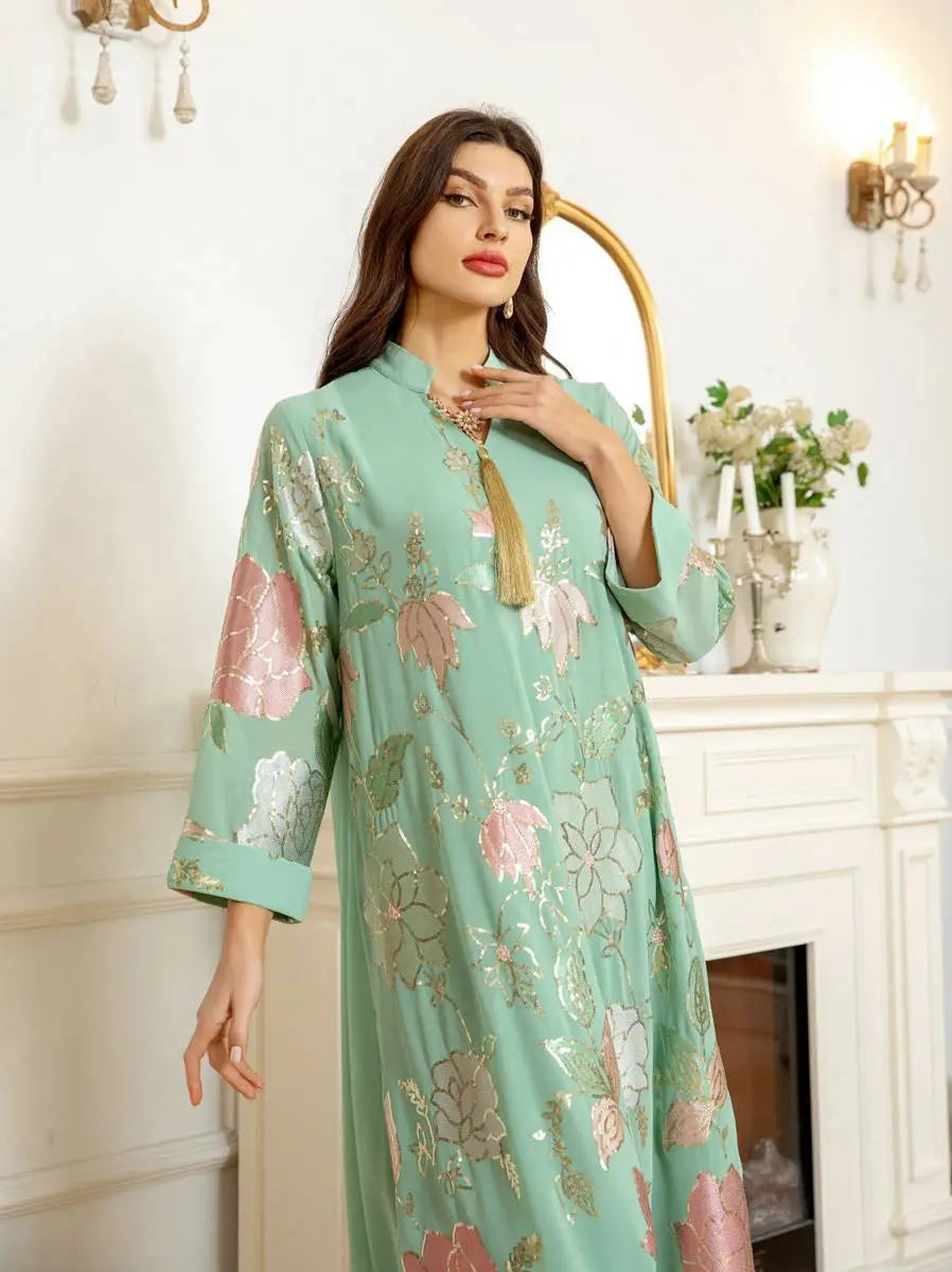 Elegant Eid Dress for Women - Embroidered Sequin Chiffon Kaftan Caftan Outfit | Perfect for Eid Celebrations, Weddings & Special Occasions