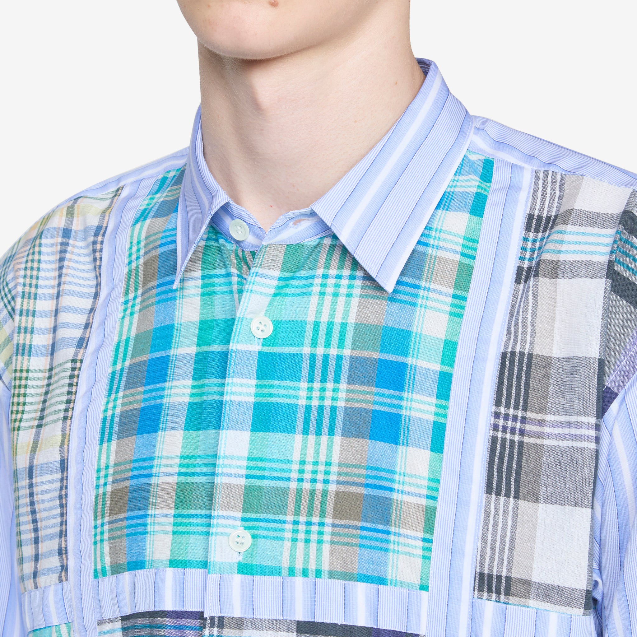 Blue Checked Panel Striped Shirt for Men - Casual Button Down Shirt for Office, Dating & Outdoor Activities