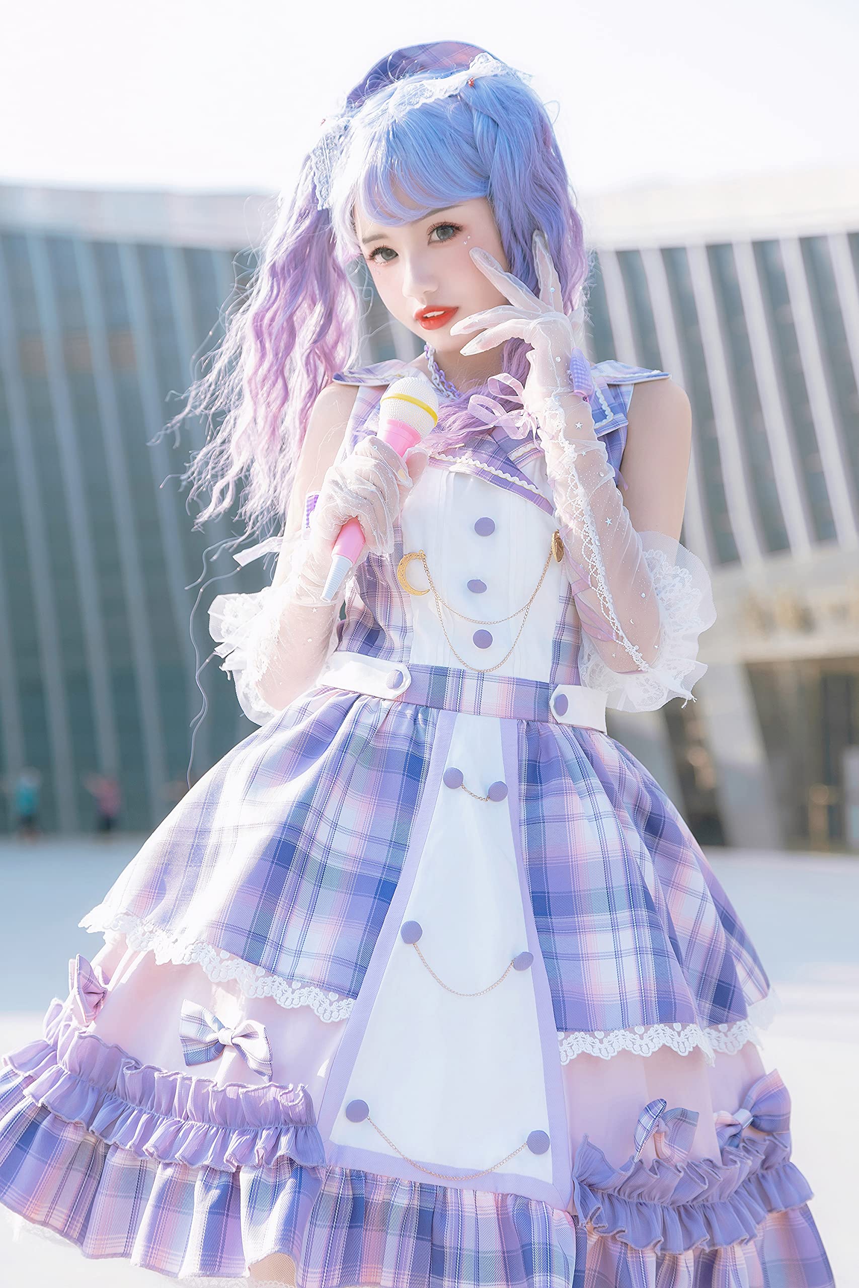 Japanese Kawaii Sweet Lolita Dress - Purple Anime Gingham Costume for Plus Size Women & Girls | Cute Summer Uniform for Cosplay, Halloween Parties & Anime Conventions