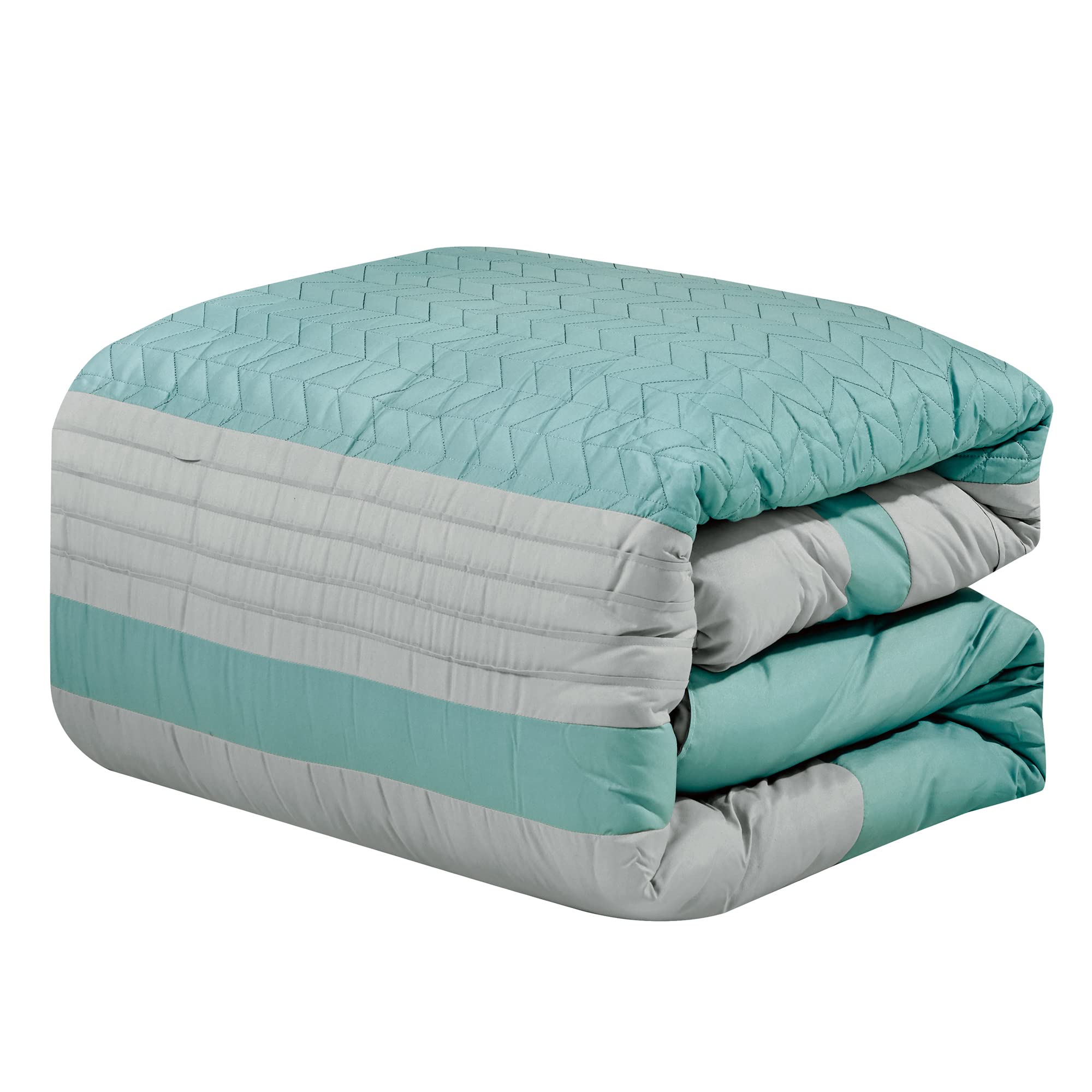 Luxury 7-Piece Full/Queen Comforter Set with Shams & Cushions - Modern Teal-Aqua & Light Gray Wavy Embossed Design - Bed in a Bag for Elegant Bedroom Decor - Perfect for Master Bedroom, Guest Room & Vacation Homes (22236V, Liesl, F/Q)