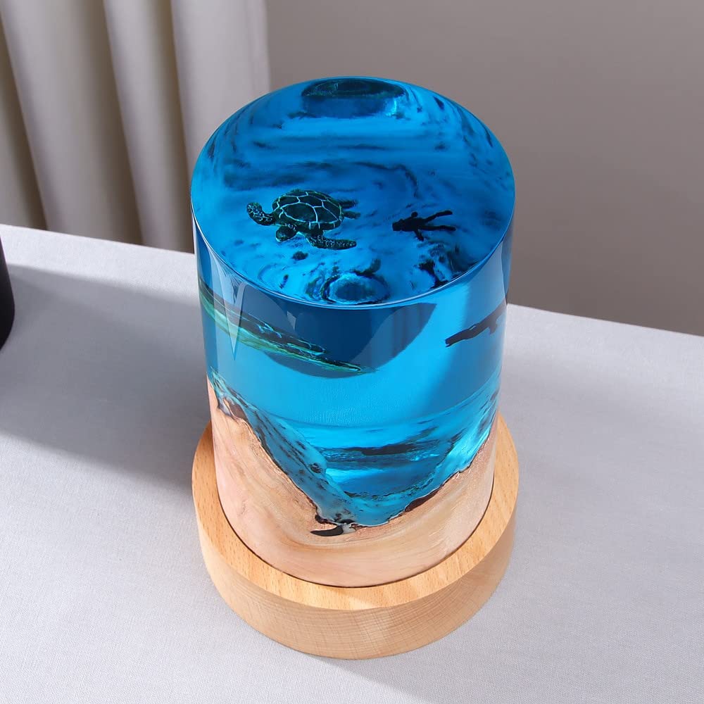 Epoxy Resin Diver & Turtle Night Light - 9x6 Inch Ocean Theme Decorative Lamp, Sea Turtle Gift for Home & Office Decor | Perfect for Bedroom, Nursery, Living Room, or as a Unique Gift for Ocean Lovers