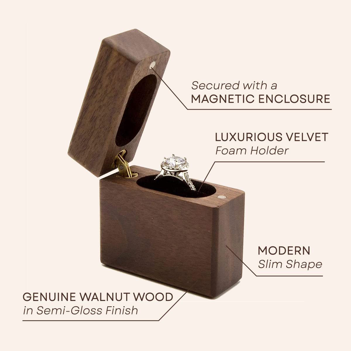 MUUJEE Slim Wooden Engagement Ring Box - Pocket Size Secret Ring Holder for Wedding, Proposal & Ring Bearer - Perfect for Surprise Proposals, Ceremonies & Gifts