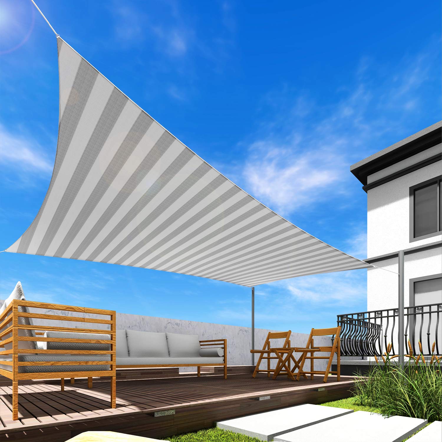 Windscreen4less 5' x 22' Rectangle Sun Shade Sail - UV Blocking Permeable Fabric in Grey/White Stripes for Patio, Backyard & Outdoor Spaces | Perfect for Sun Protection, Pergolas, Pool Areas & Garden Shade