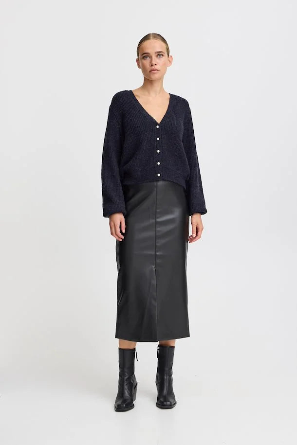 Madeline Faux Leather Midi Skirt for Women - Black Stretch Pencil Skirt | Perfect for Office, Party & Night Out