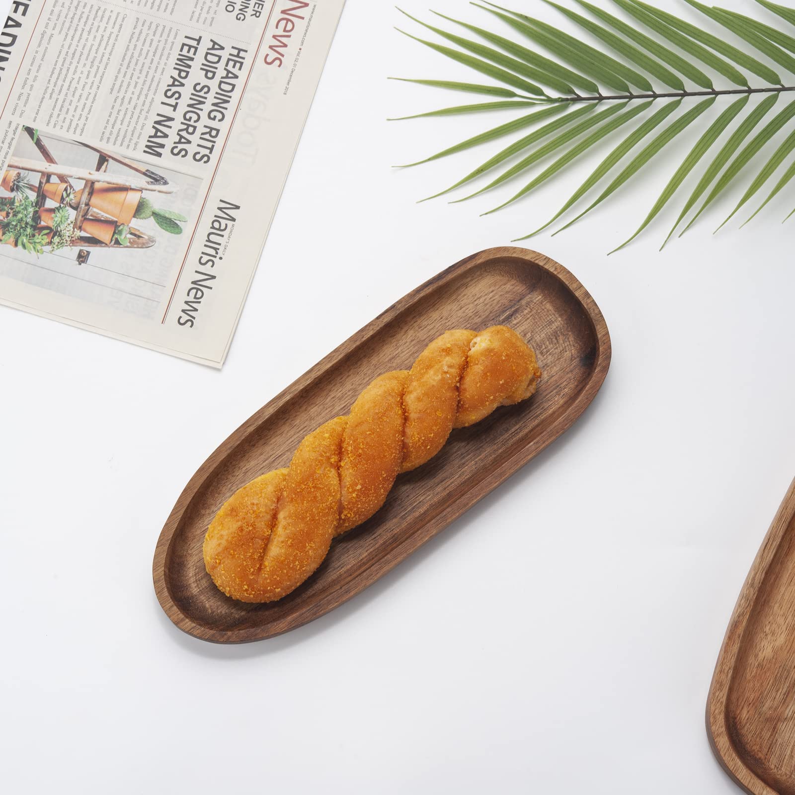 DECRAFTS Acacia Wood Serving Tray - 11.8x4.7x0.8 Inch Wooden Platter for Snacks, Bread, Fruit, Cheese | Rustic Charcuterie Board for Entertaining, Kitchen, Dining Table & Party Serving | Eco-Friendly Wood Cheese Plate for Weddings, Picnics, Home Decor