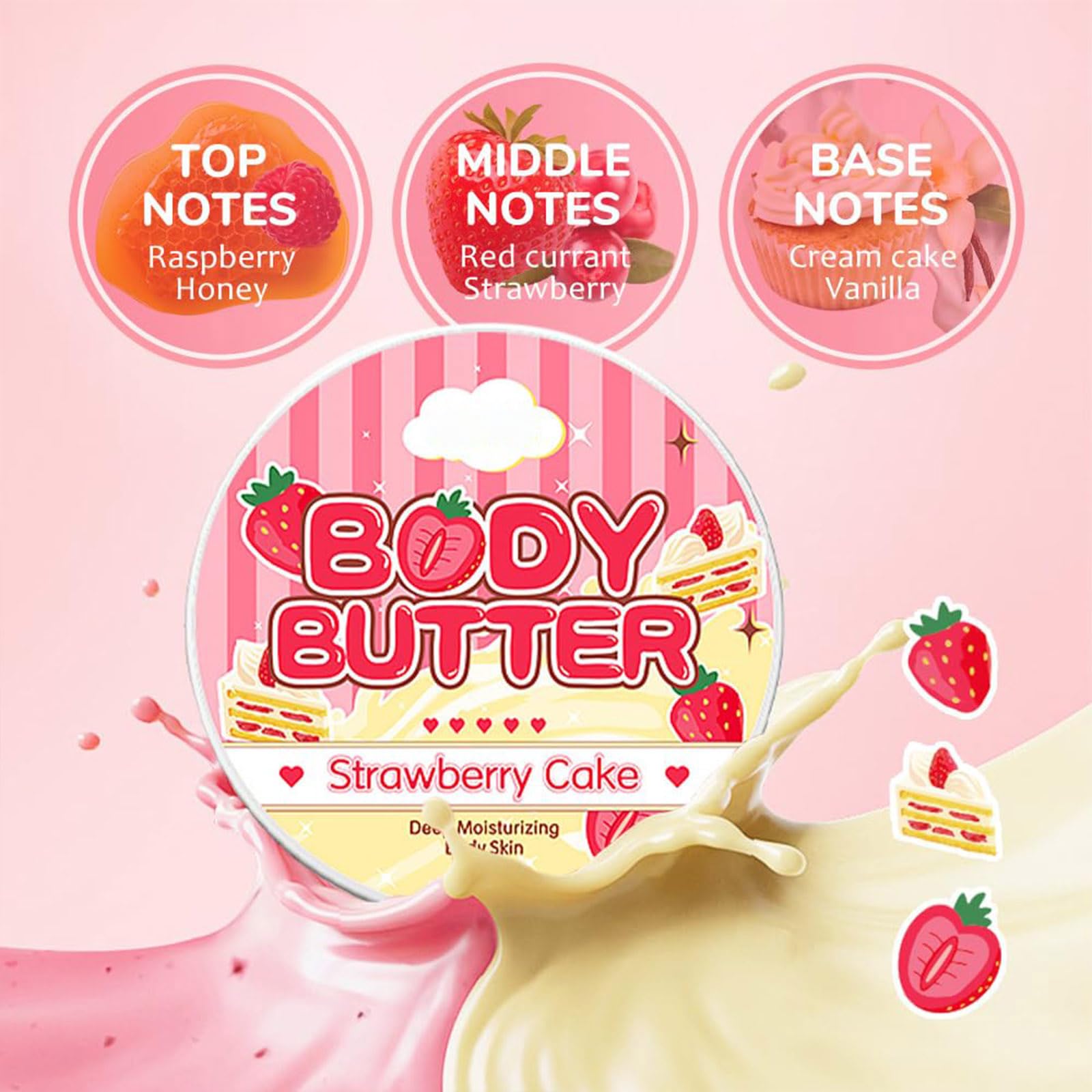 Nourishing Body Butter & Body Oil for Dry Skin - Deep Moisturizing, Non-Greasy Formula Leaves Skin Soft & Radiant | Strawberry Cake Scent | Perfect for Daily Skincare Routine, After Shower Hydration & Spa Night Self-Care