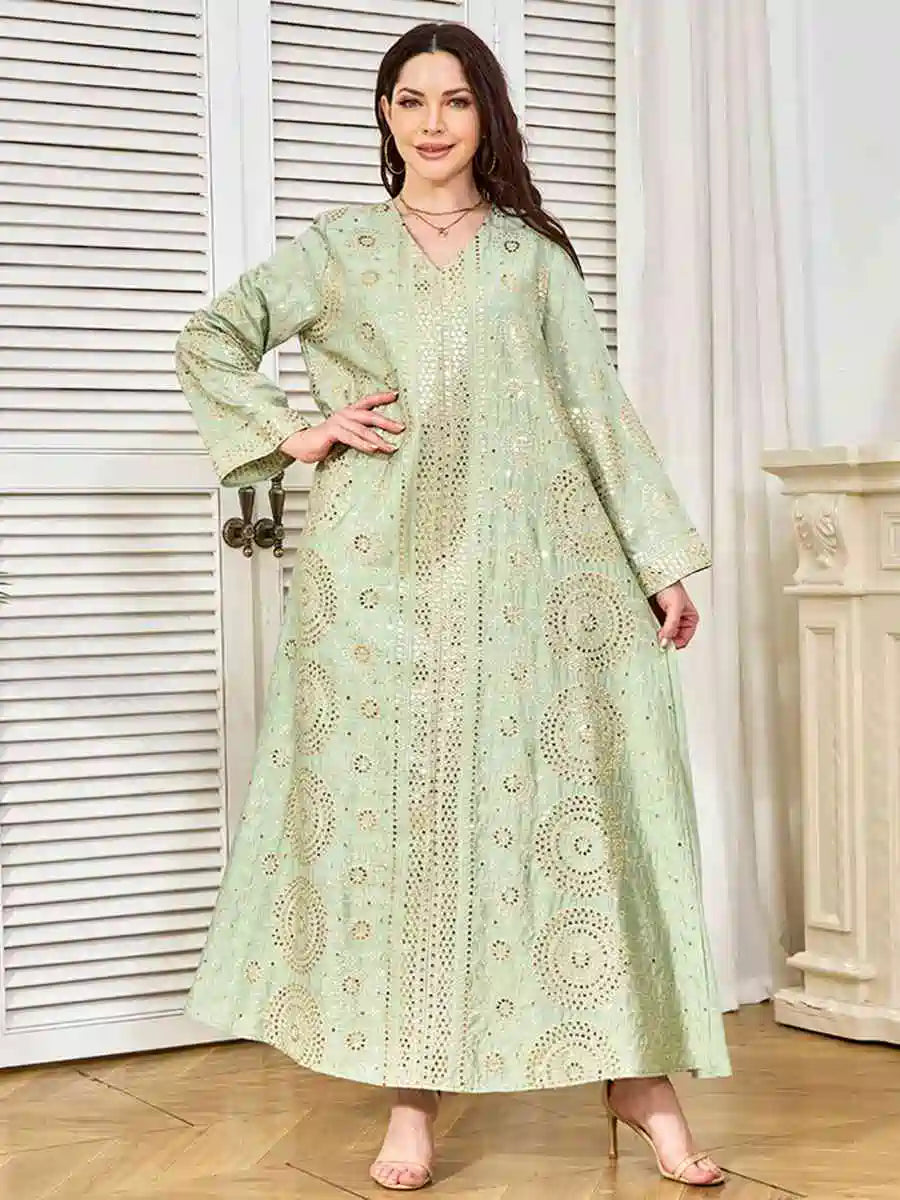 Elegant Sequins Embroidery Eid Caftan Dress for Women - Middle Eastern Arab Kaftan Style #25398 | Perfect for Eid Celebrations, Weddings & Special Occasions