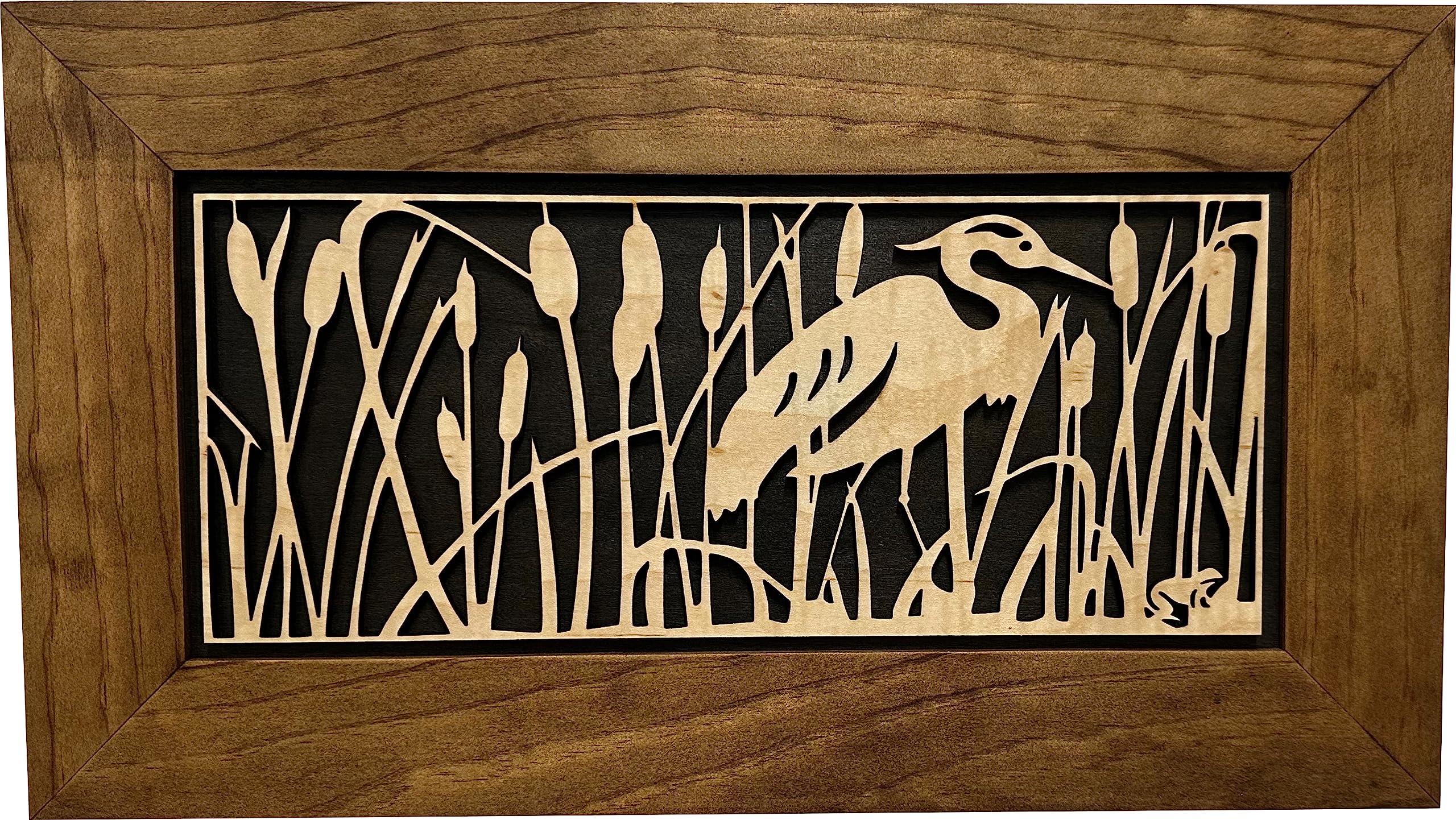 Hidden Gun Storage Cabinet with Heron in Cattails - Wall Mounted Concealed Gun Safe for Secure Firearm Storage by Bellewood Designs | Perfect for Home, Office & Cabin Security