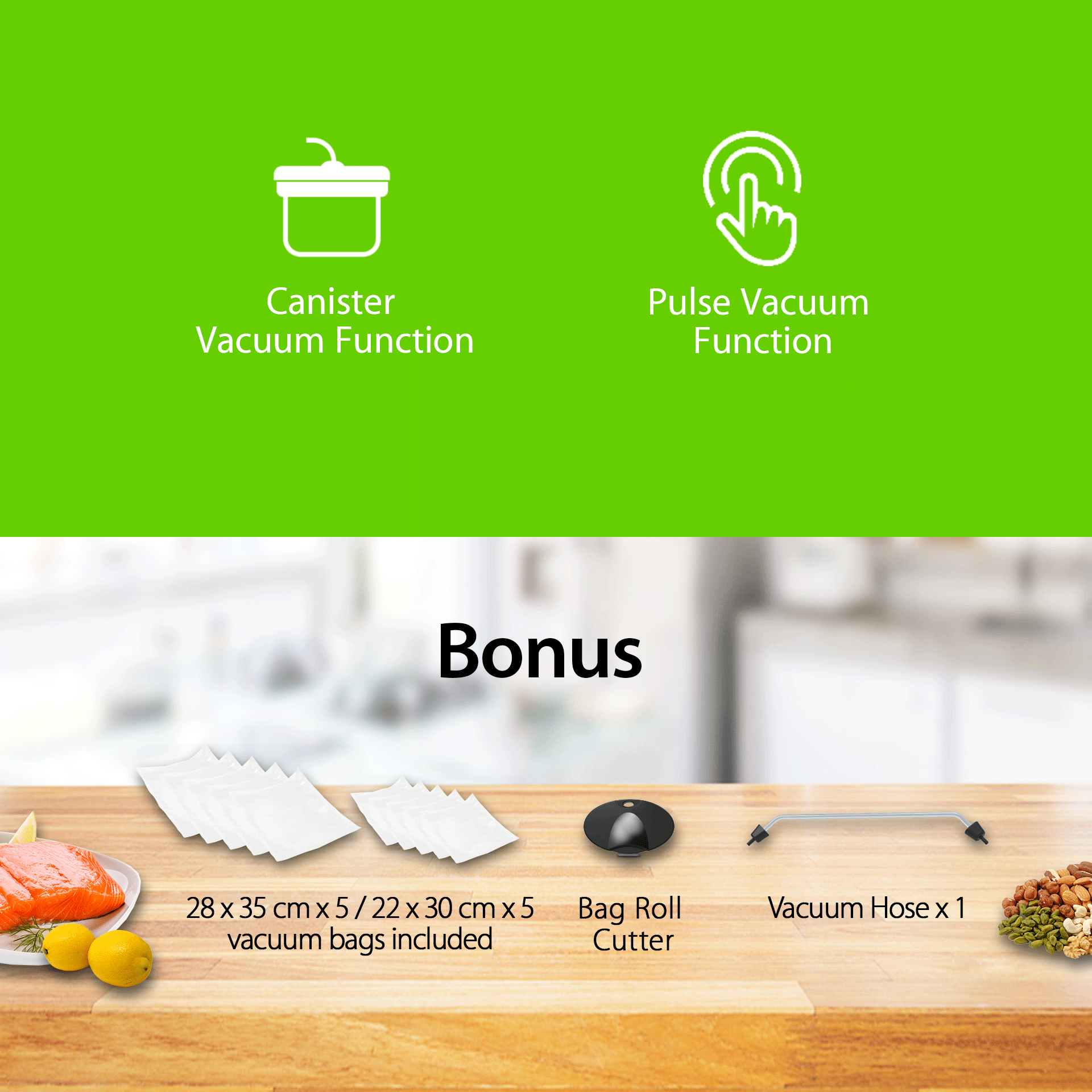 Flora Food Vacuum Sealer Machine - Commercial Grade 110W 80Kpa for Fresh Meat, Vegetables & Meal Prep | Model FL-FVS-2688 | Perfect for Home Kitchen, Restaurant & Food Storage | AU Stock