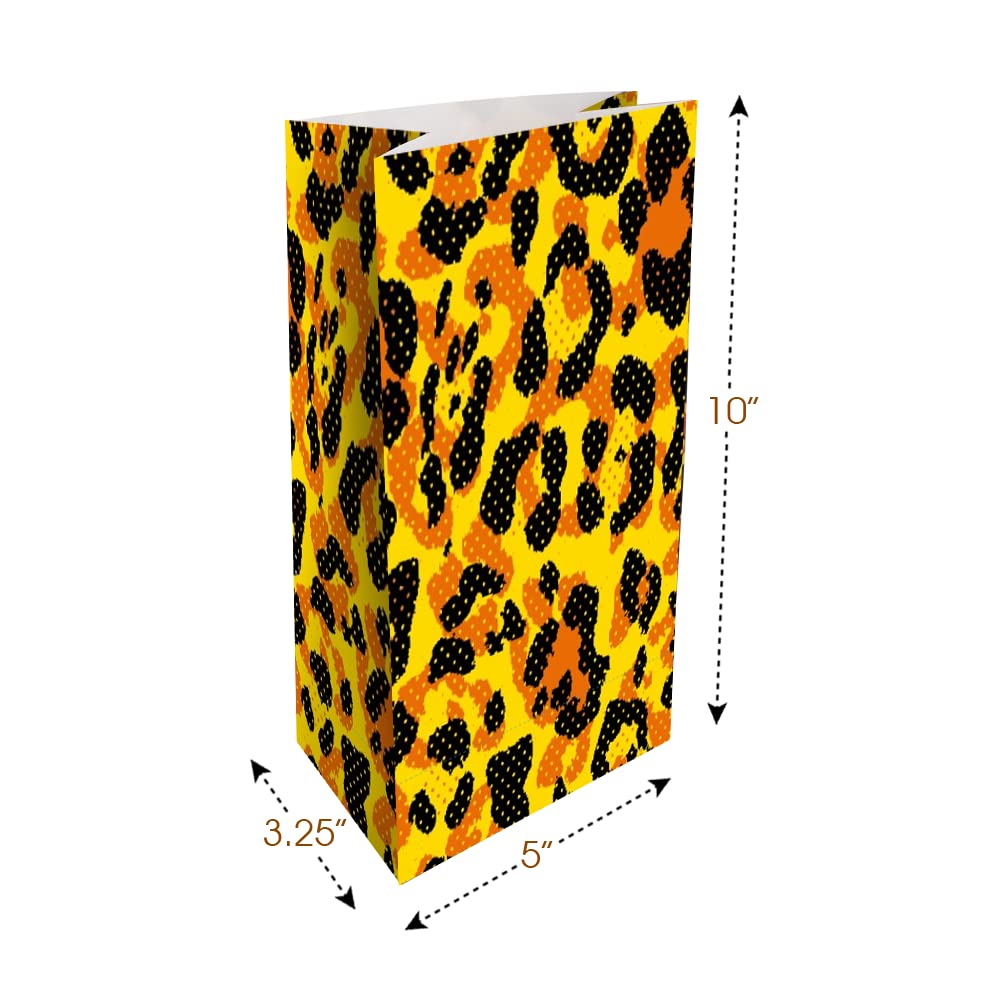 ArtCreativity 12-Pack Safari Animal Print Party Favor Bags - 4 Unique Jungle Designs for Birthday, Baby Shower & Zoo Themed Events - Durable Treat Goody Bags for Kids Party Supplies