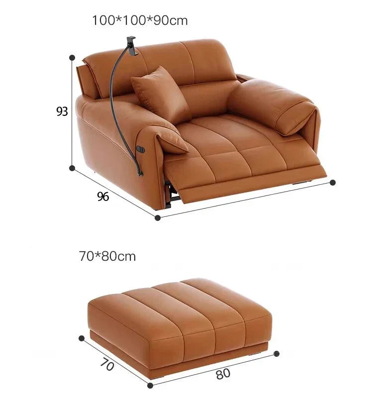 Italian Genuine Leather Recliner Loveseat Sofa - Premium Leather Reclining Couch with Adjustable Backrest for Living Room, Home Theater & Lounge Spaces